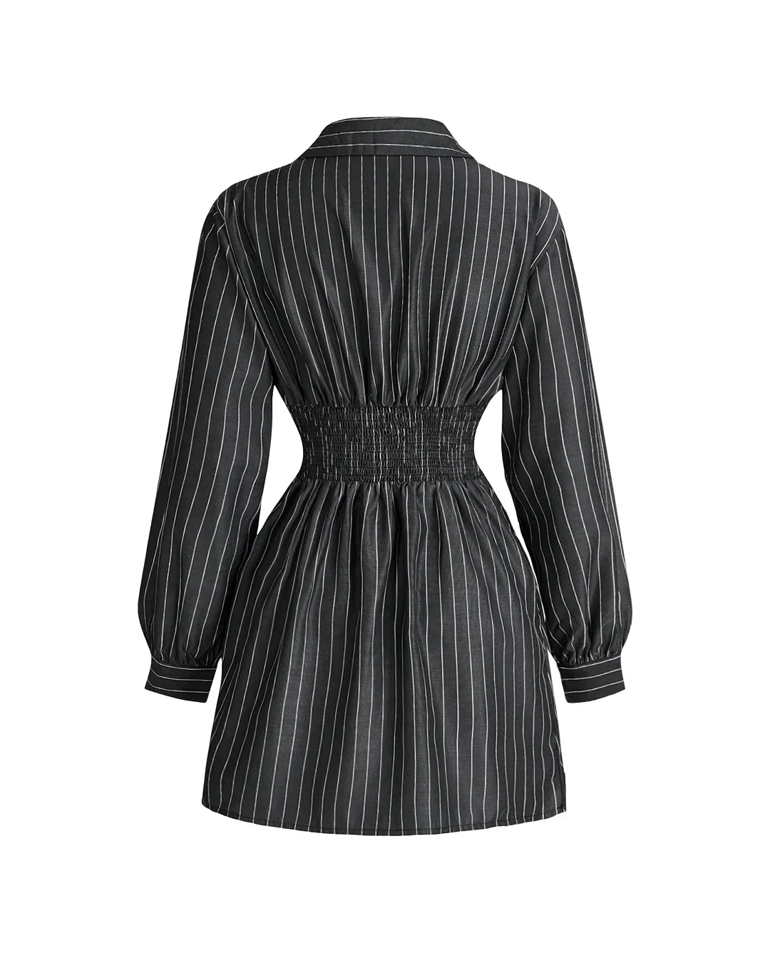 Collared Wrap Fit & Flare Asymmetrical Hem Stripe Long Sleeve Mini Dress - Image 2