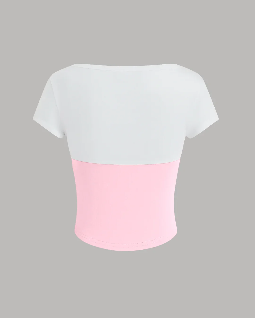 Colorblock Ruched Waist Tie Top in White & Baby Pink - Image 2