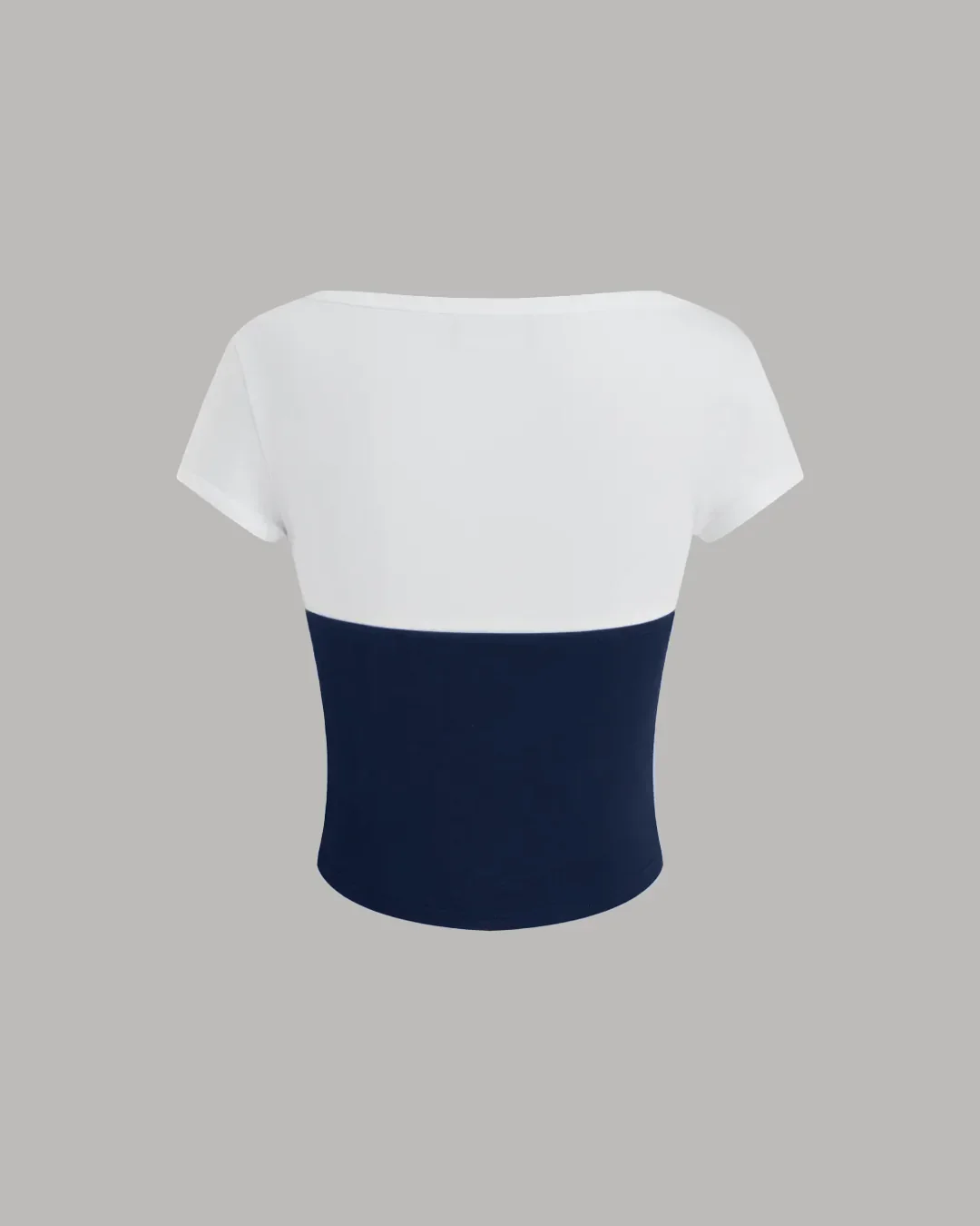 Colorblock Ruched Waist Tie Top in White & Navy Blue - Image 2