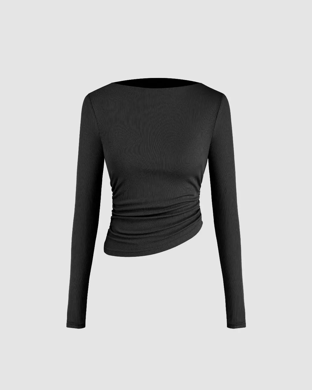 Combo :Asymmetrical Neck Ruched Long Sleeve Tee In Brown and Black - Image 5