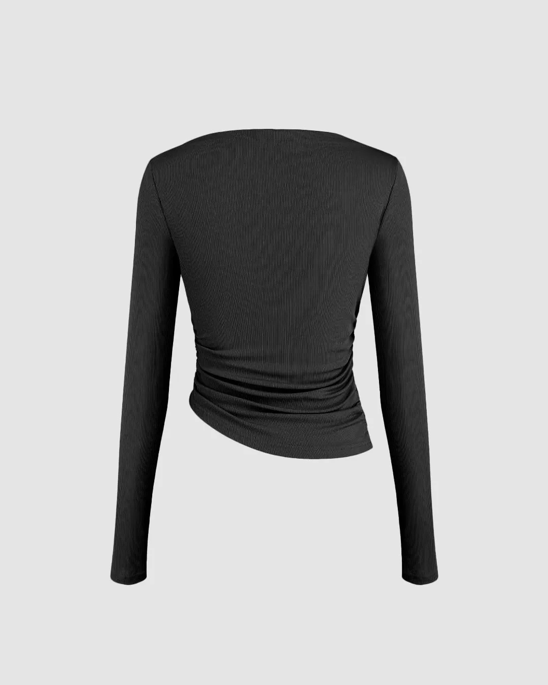 Combo :Asymmetrical Neck Ruched Long Sleeve Tee In Brown and Black - Image 6