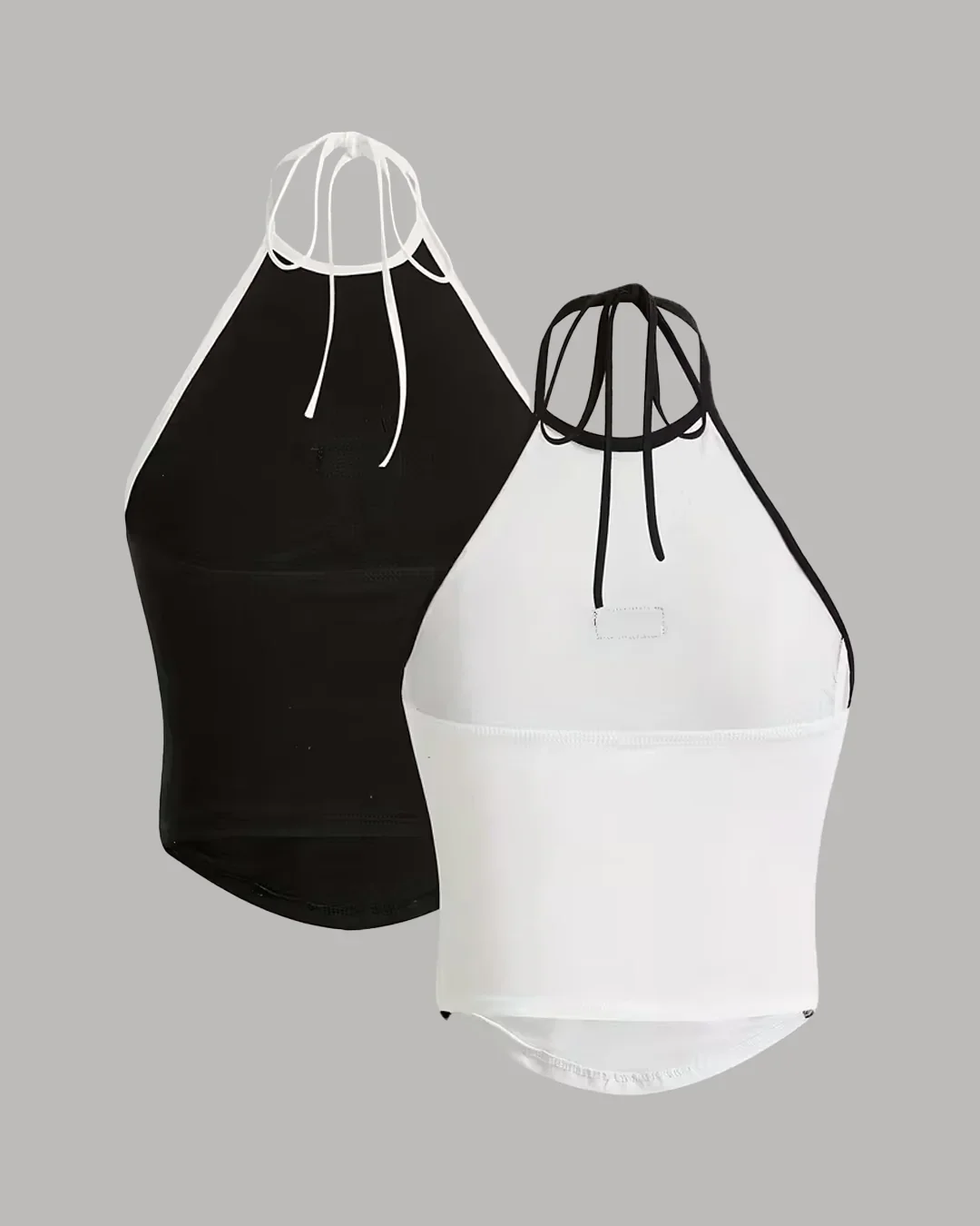 Combo of 2 : White and Black Halter Neck Lace-Up Sleeveless Top - Image 3