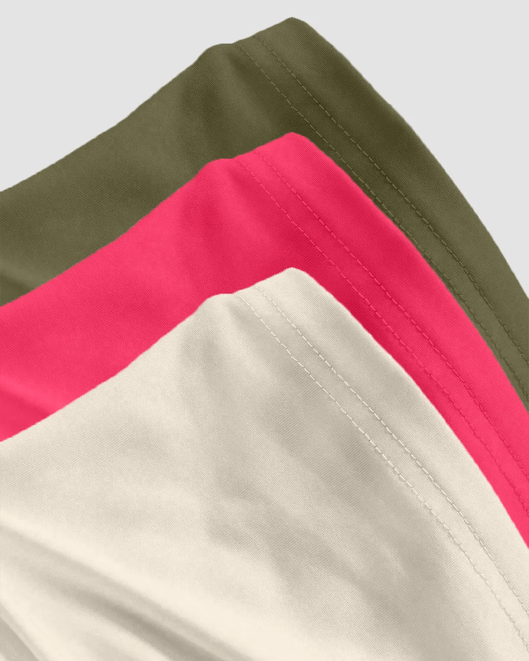 Combo of 3: Solid Ruched Tank Tops Combo in Apricot, Hot Pink & Avocado - Image 3