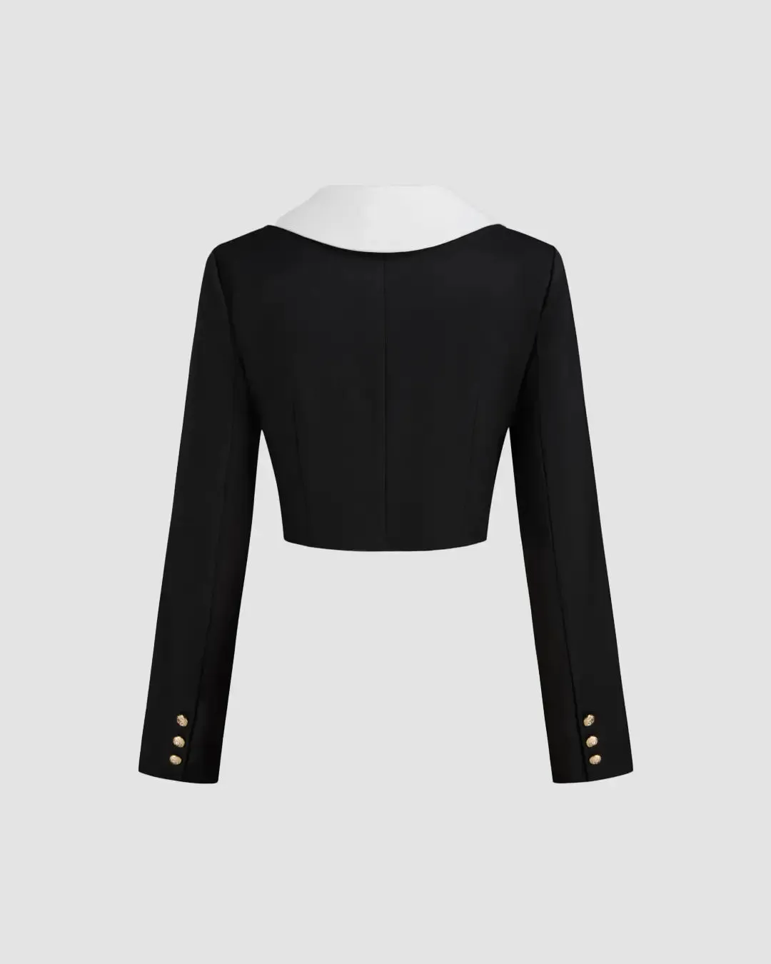 Contrast Collar Cropped Blazer in Black & White - Image 3