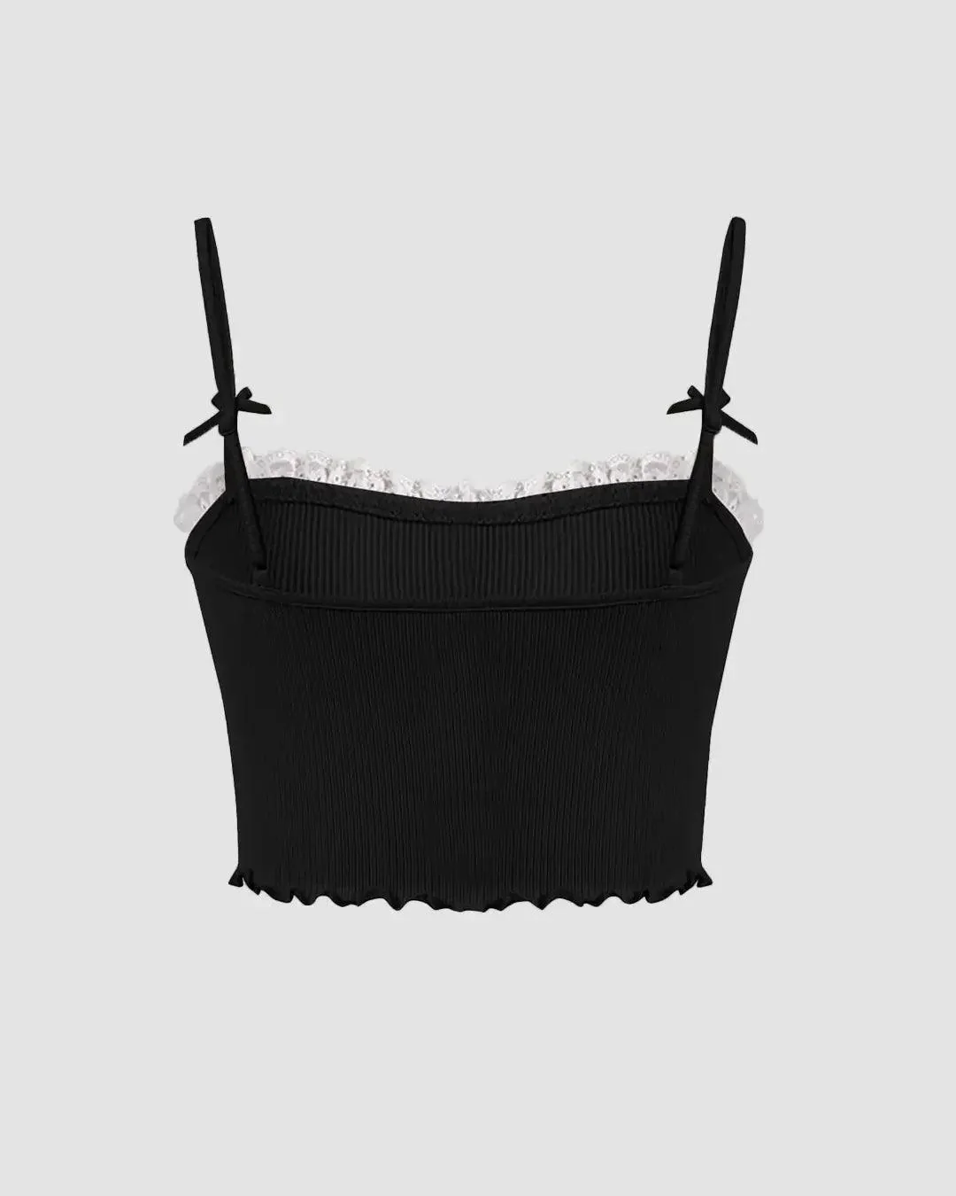 Contrast Lace Bow Front Black Cami Top - Image 2