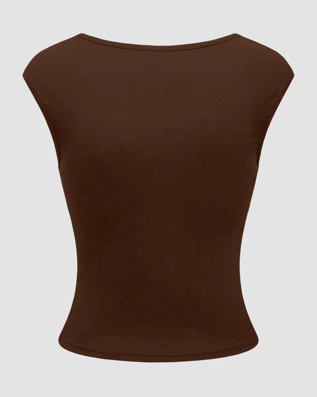 Contrast Lace Ruched Waist Fitted Bodycon Top in Brown - Image 2