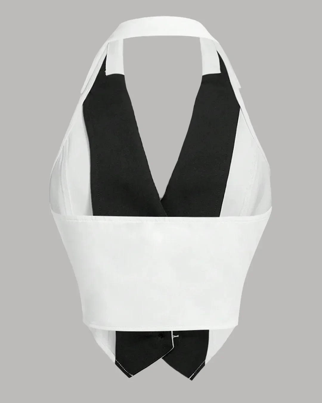 Contrast Lapel Button Front Sleeveless Collar Top in Black & White - Image 2