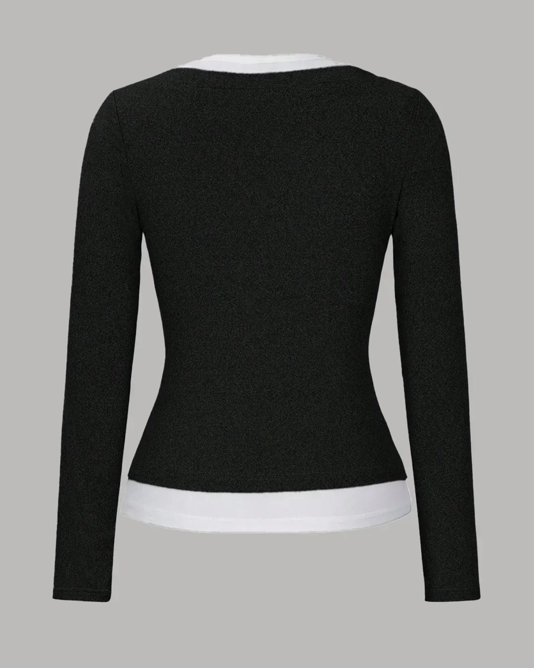 Contrast Layered Style Long Sleeve Button-Front Casual Top - Image 2