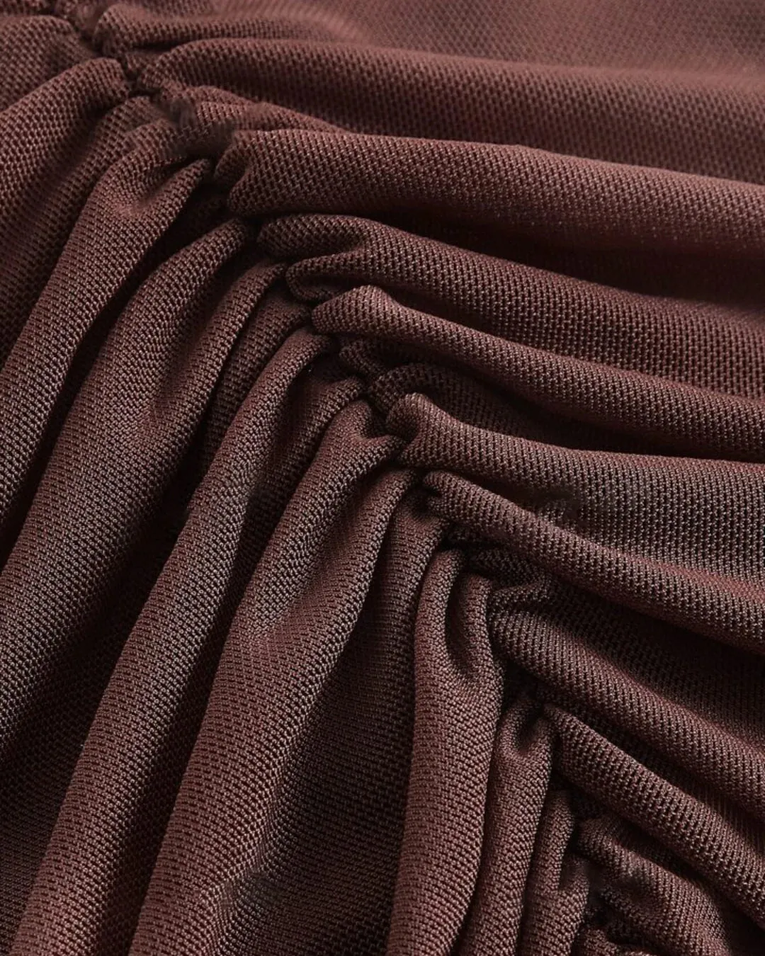 Contrast Mesh Ruched Brown Cami Top - Image 3
