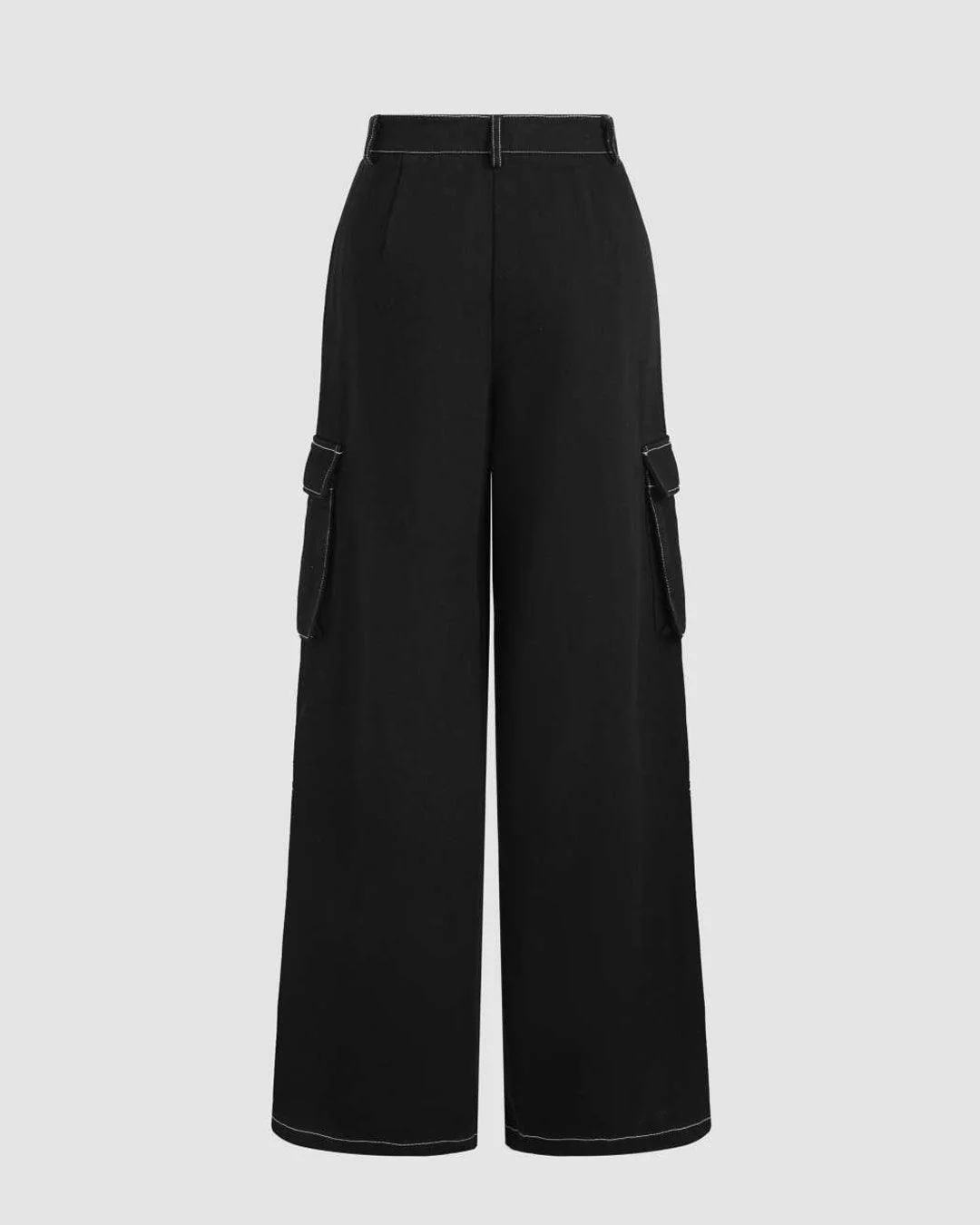 Contrast Stitch Pockets Baggy Women’s Cargo In Black - Image 2