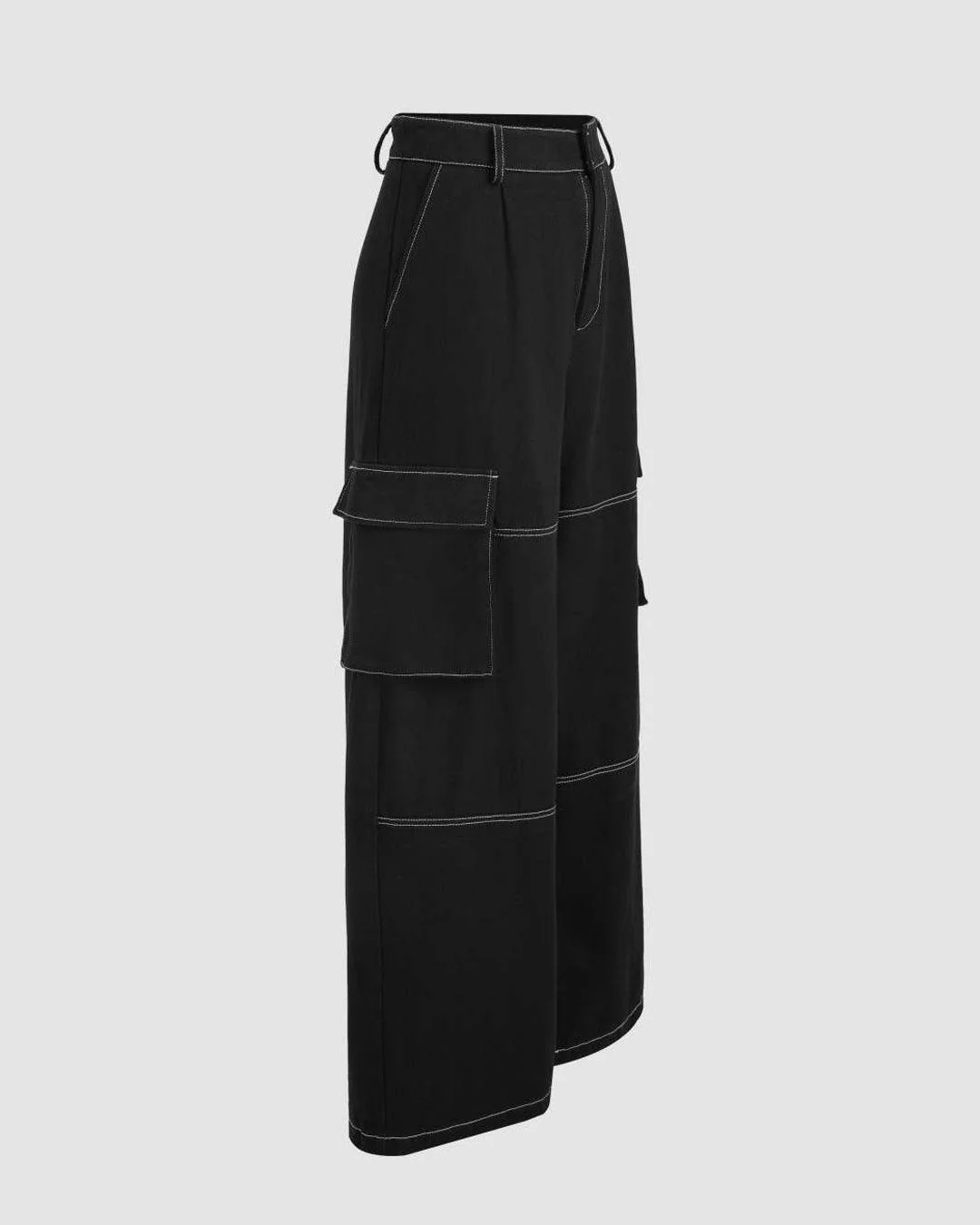 Contrast Stitch Pockets Baggy Women’s Cargo In Black - Image 3