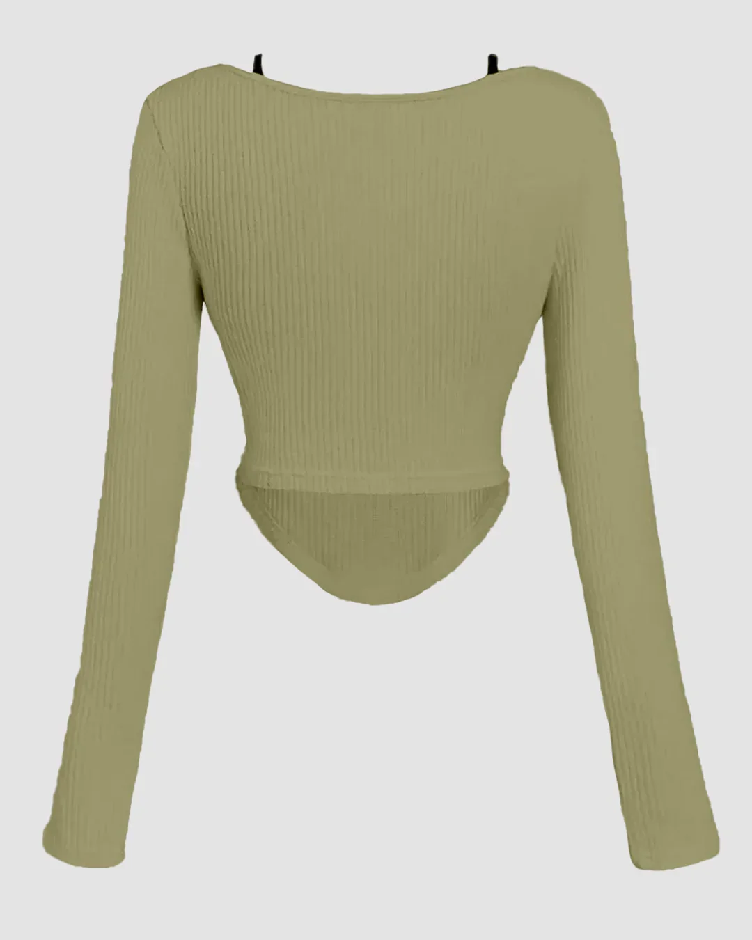Contrast Trim Long Sleeve Sage and Black Top - Image 2