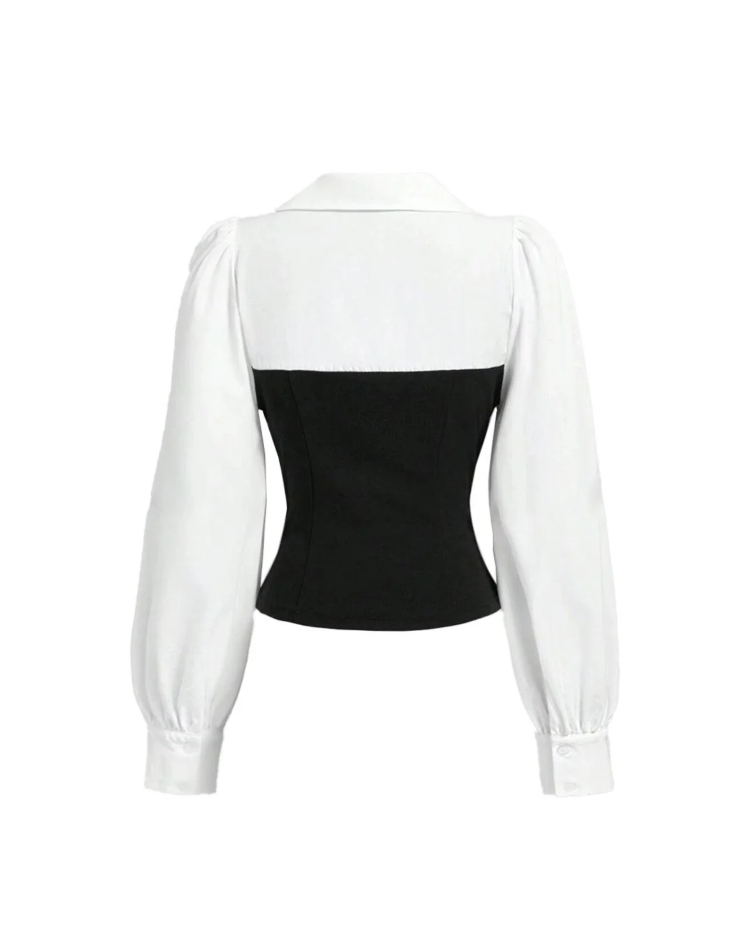 Sweetheart Neck Corset Style Camisole Top with Full Sleeves in Black and White - Image 3
