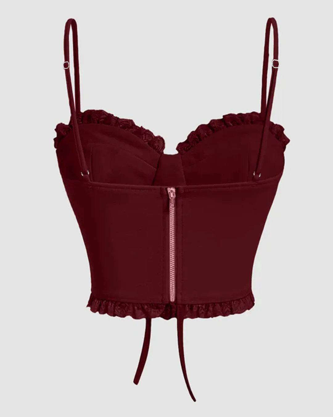 Coquette style Lace Bow String Corset Top in Burgundy - Image 2