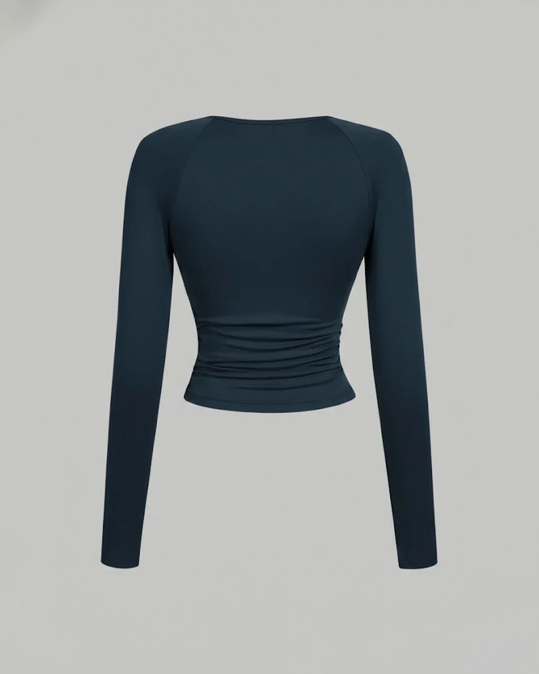Cowl Neck Fitted Pleated Full Sleeve Top in Navy Blue - Image 2