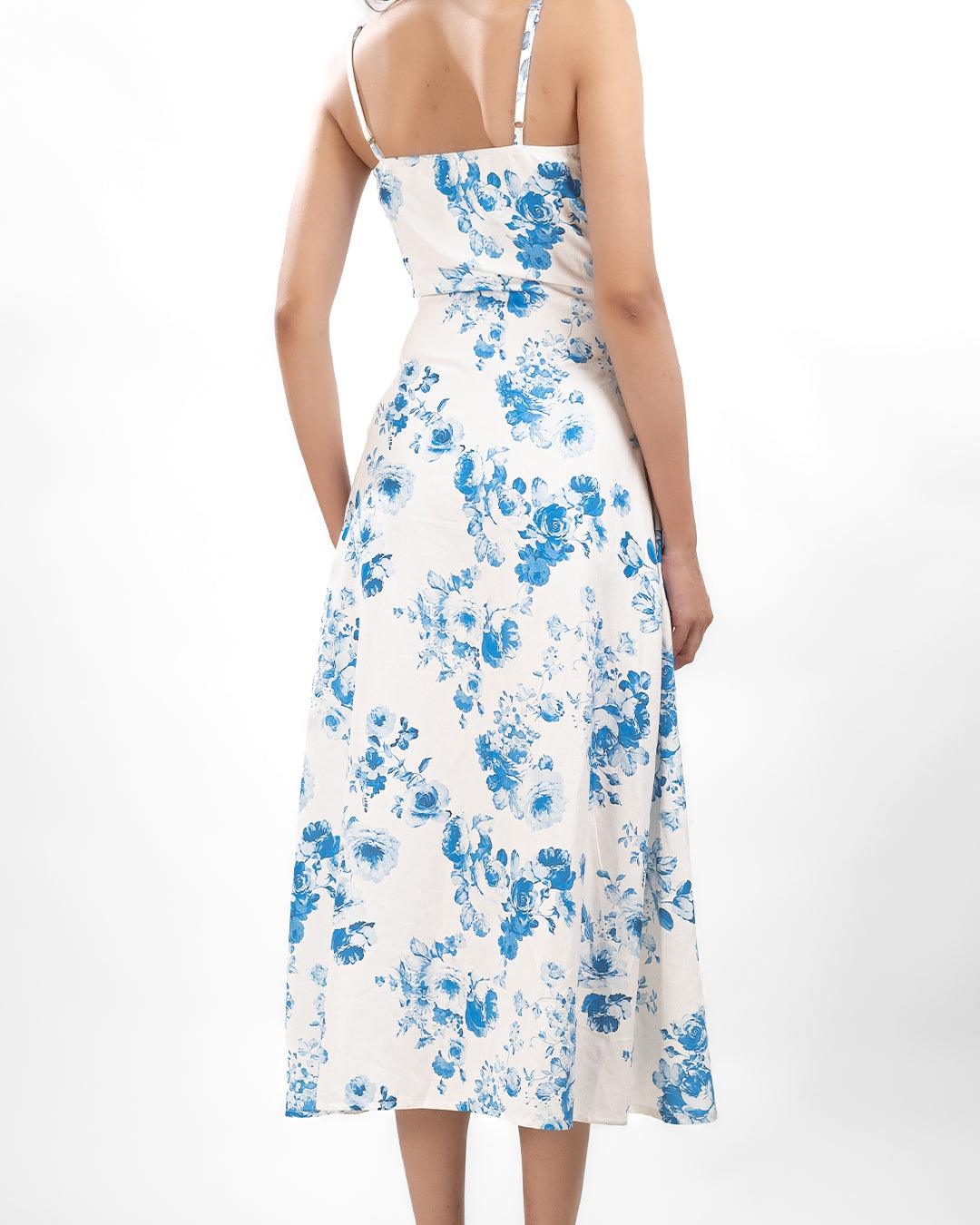 Cowl Neck Floral Slit Midi Dress - Image 3