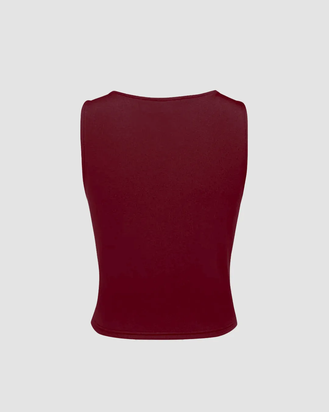 Cowl Neck Ruched Sleeveless Crop Top in Maroon - Image 2