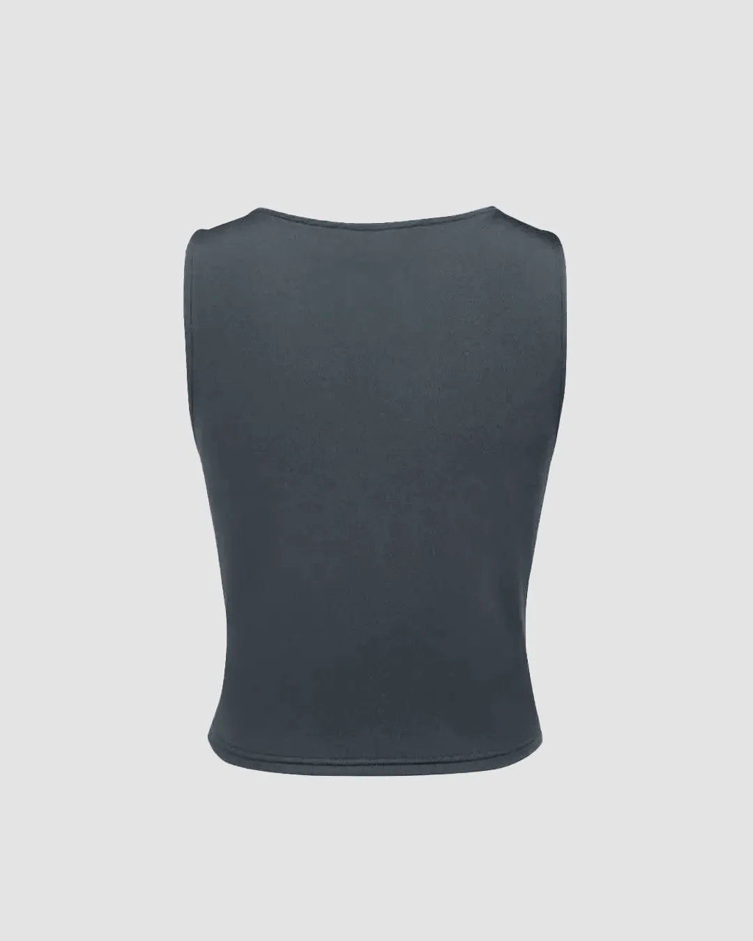 Cowl Neck Knotted Crop Tank Top In Grey - Image 2