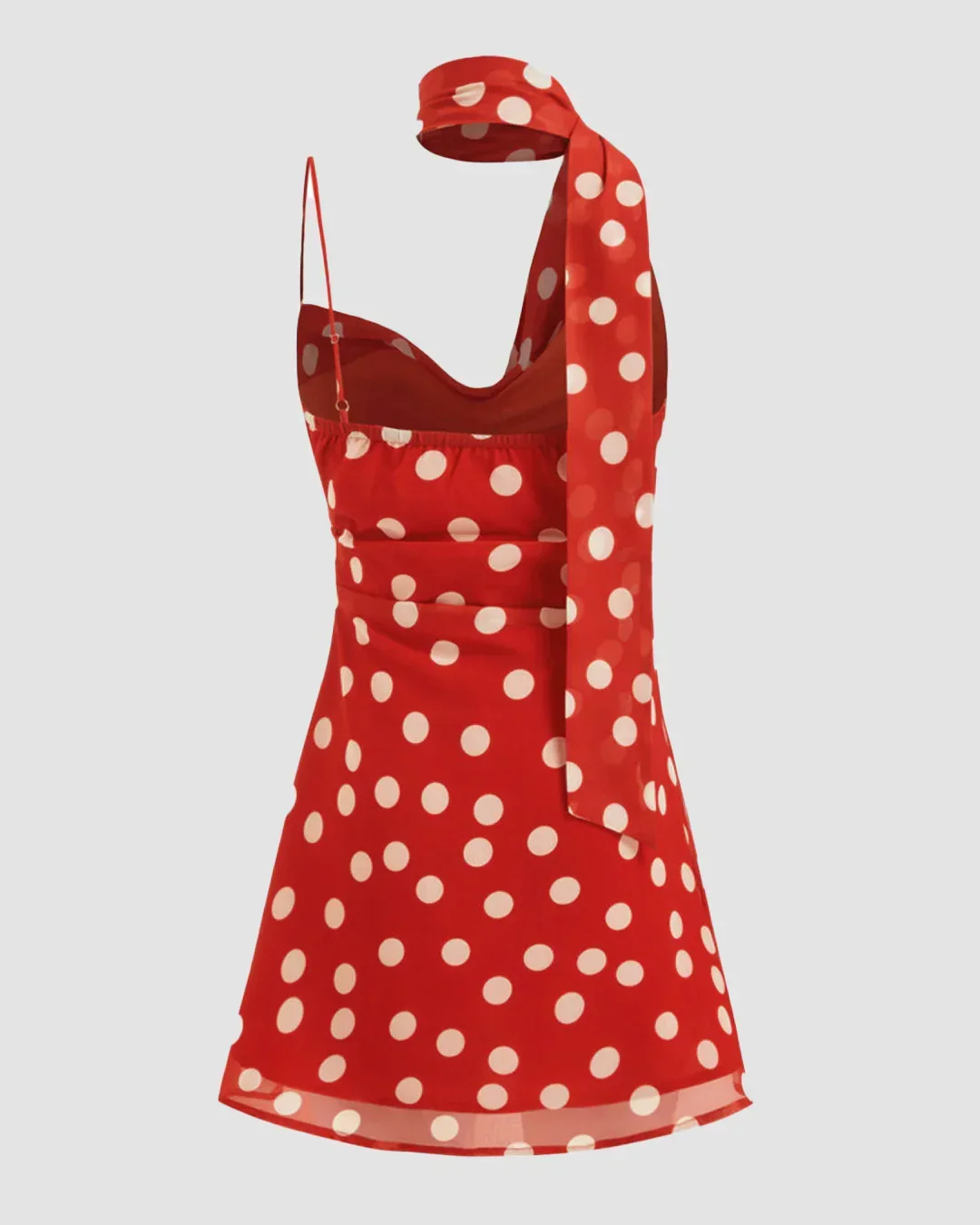 Cowl Neck Polka Dot Ruched Mini Cami Dress with scarf - Image 2