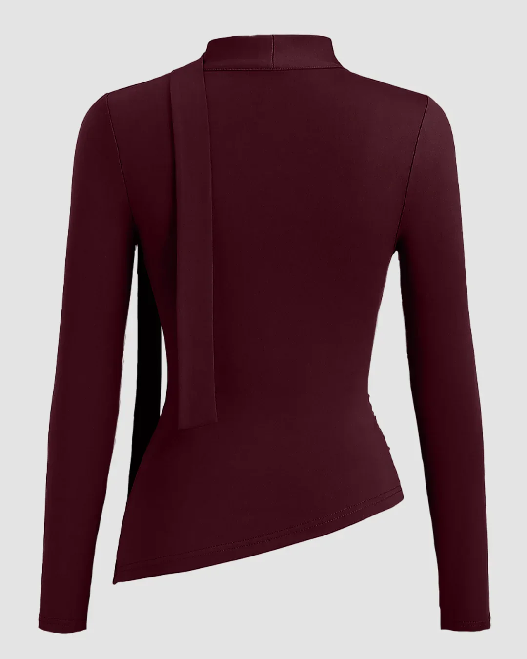 Cowl Neck Ruched Long Sleeve Top in Maroon - Image 2