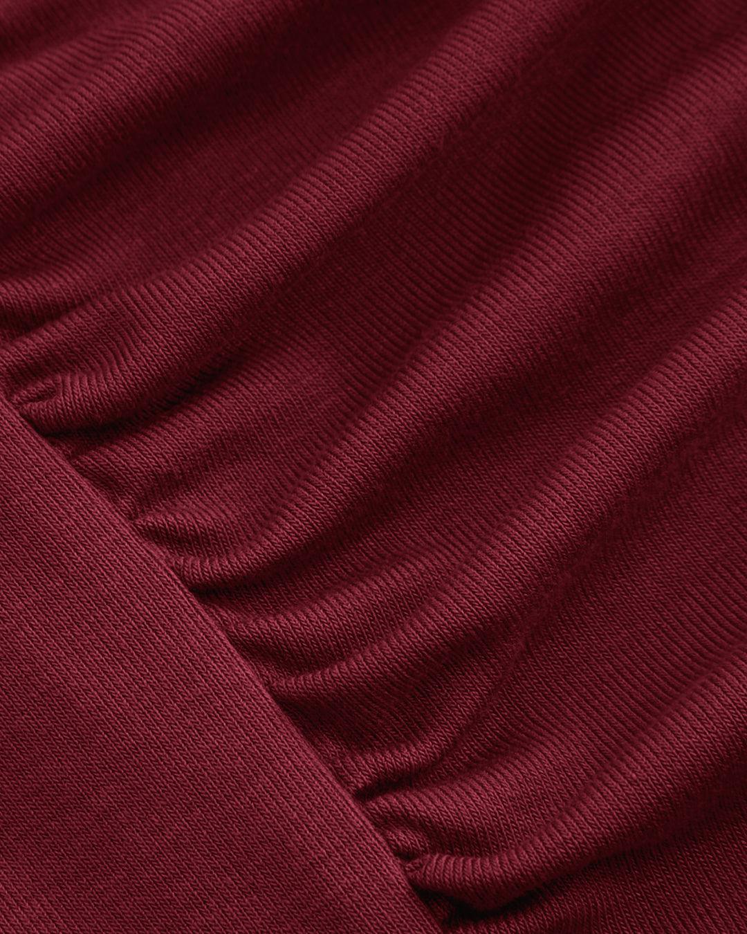 Cowl Neck Ruched Solid Mini Dress Without Belt In Maroon - Image 3
