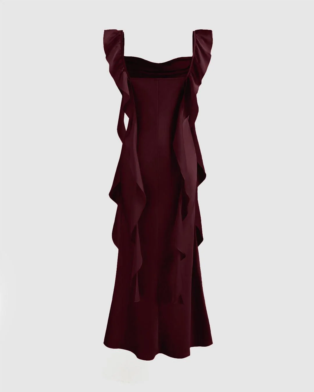 Cowl Neck Ruffle Maxi Dress In Wine - Image 2