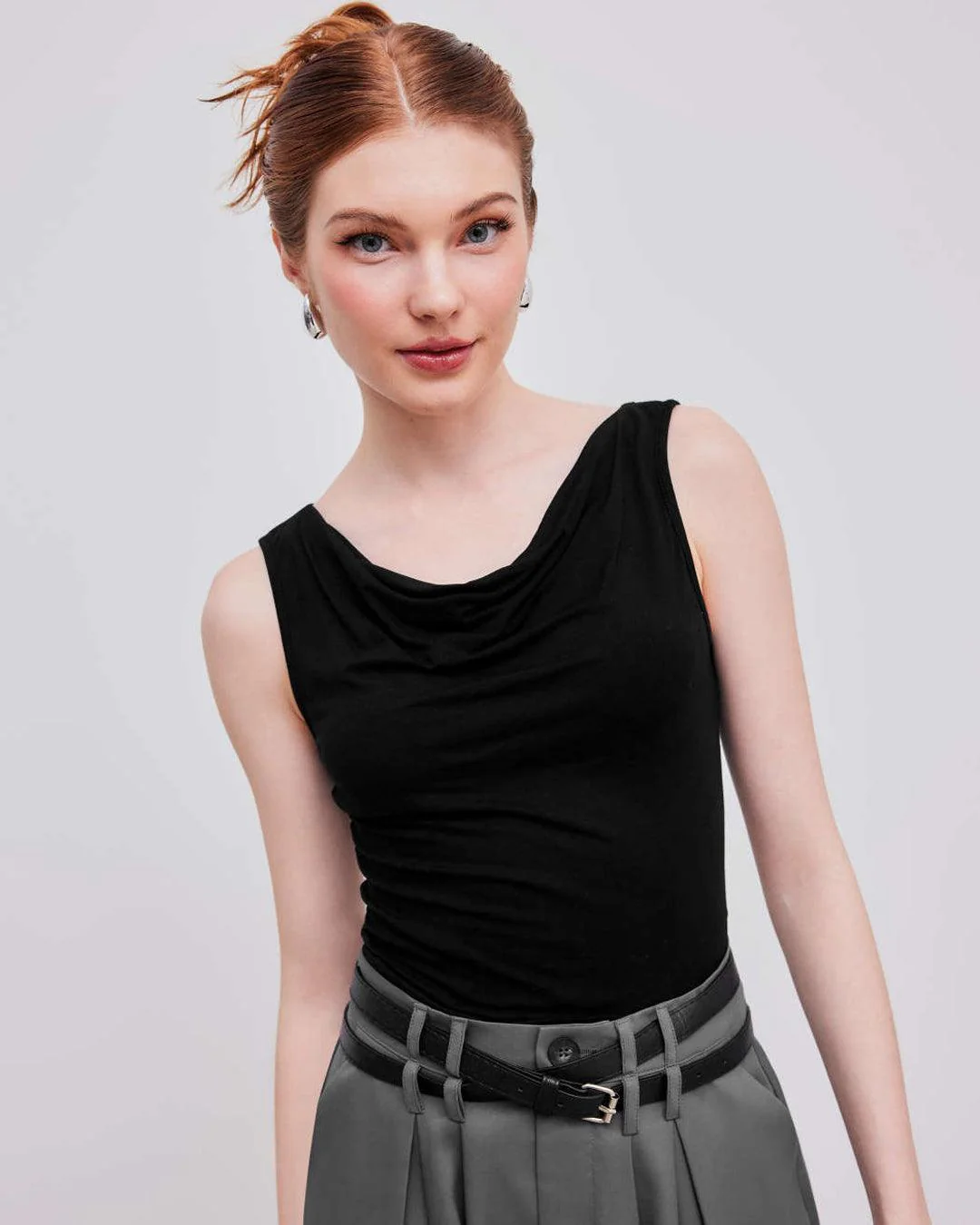 Cowl Neck Sleeveless Black Cami Top - Image 3
