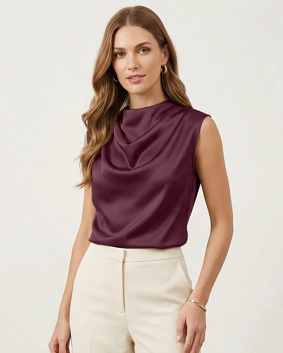 Cowl-Neck Sleeveless Top in Maroon - Image 3