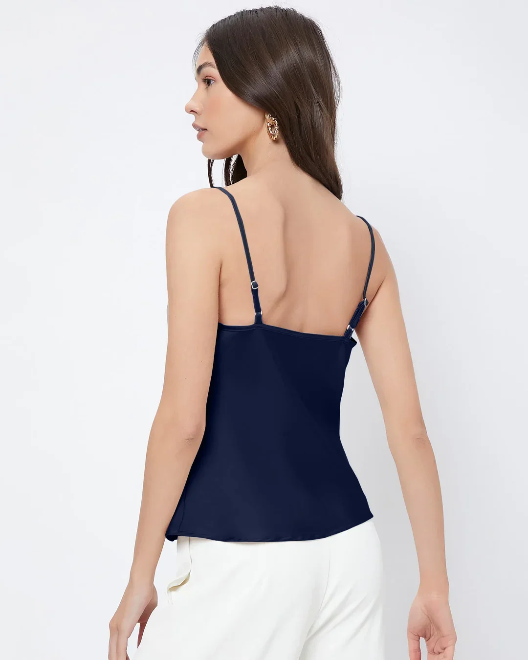 Cowl Neck Sleeveless Top in Navy Blue - Image 2