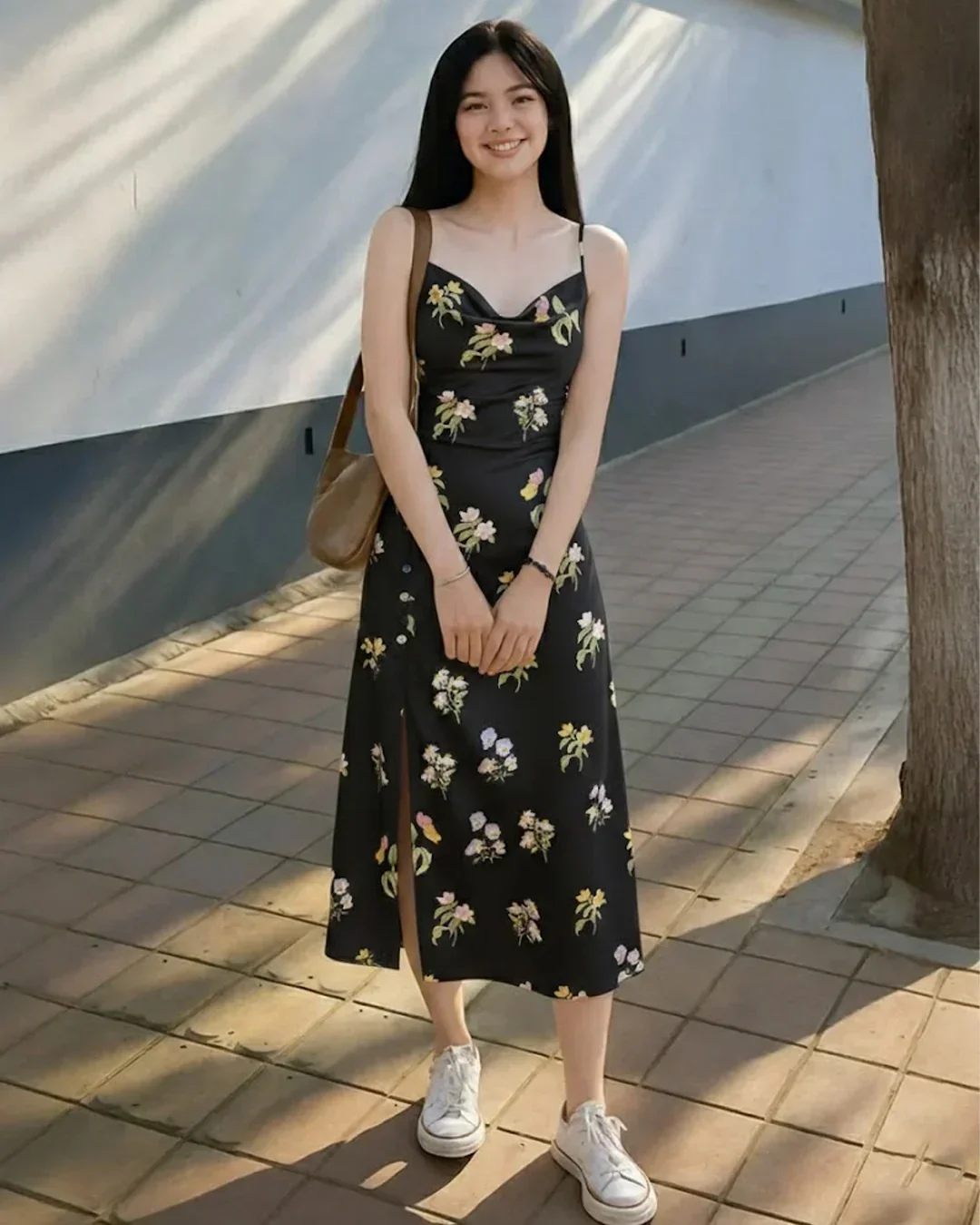 Cowl Neck Sleveless Floral Straight Hem Midi dress - Image 2