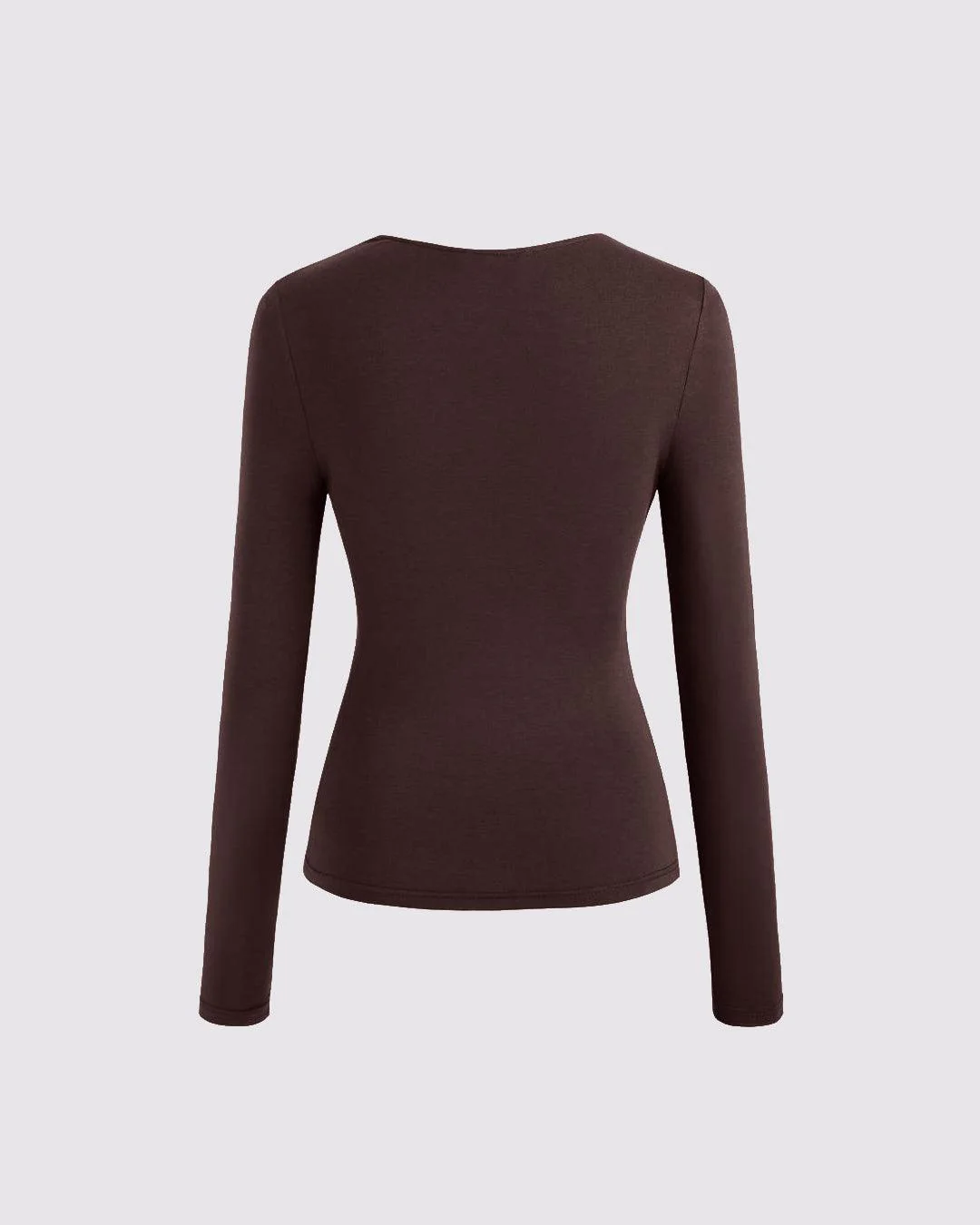 Cowl Neck Solid Ruched Long Sleeve Chocolate Brown Top - Image 2