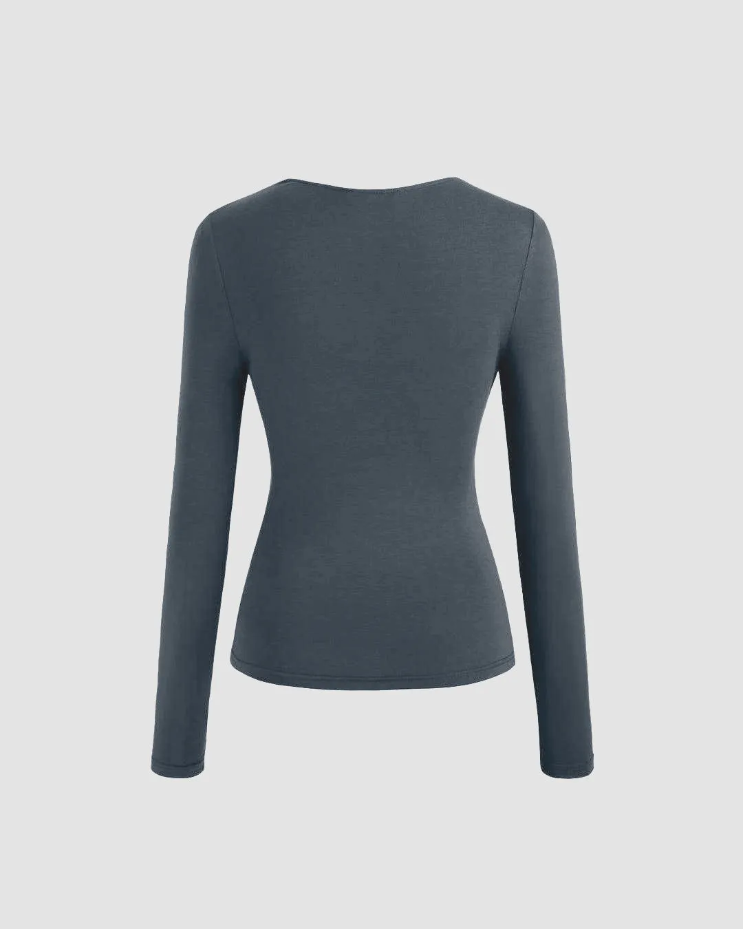 Cowl Neck Solid Ruched Long Sleeve Gray Top - Image 2