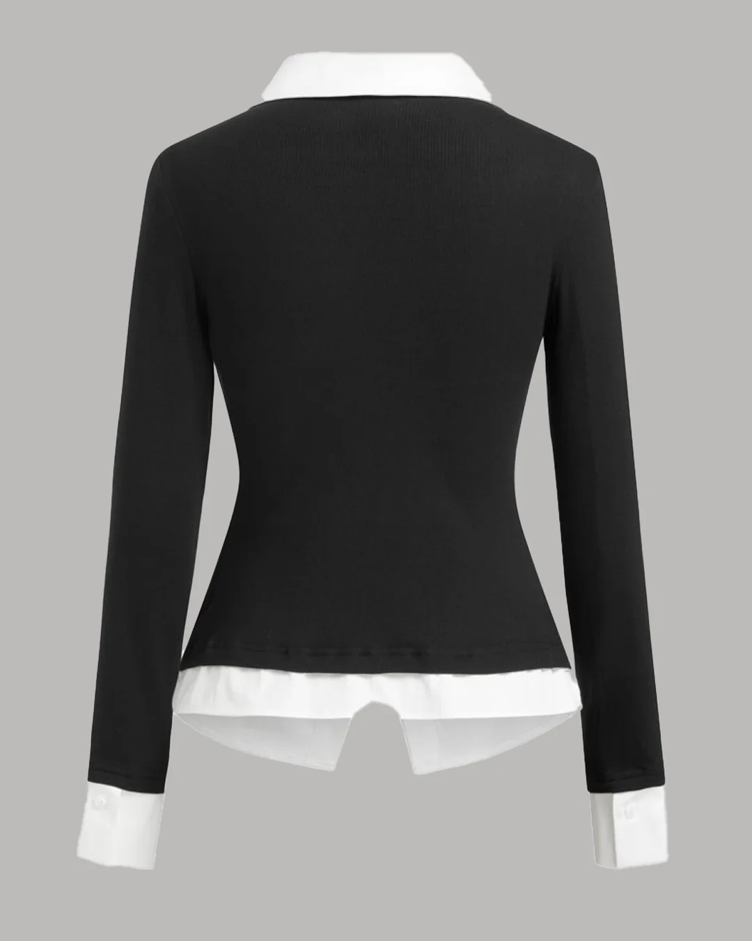 Cowl Neck Two Tone Ruched Long Sleeve Top in Black - Image 2