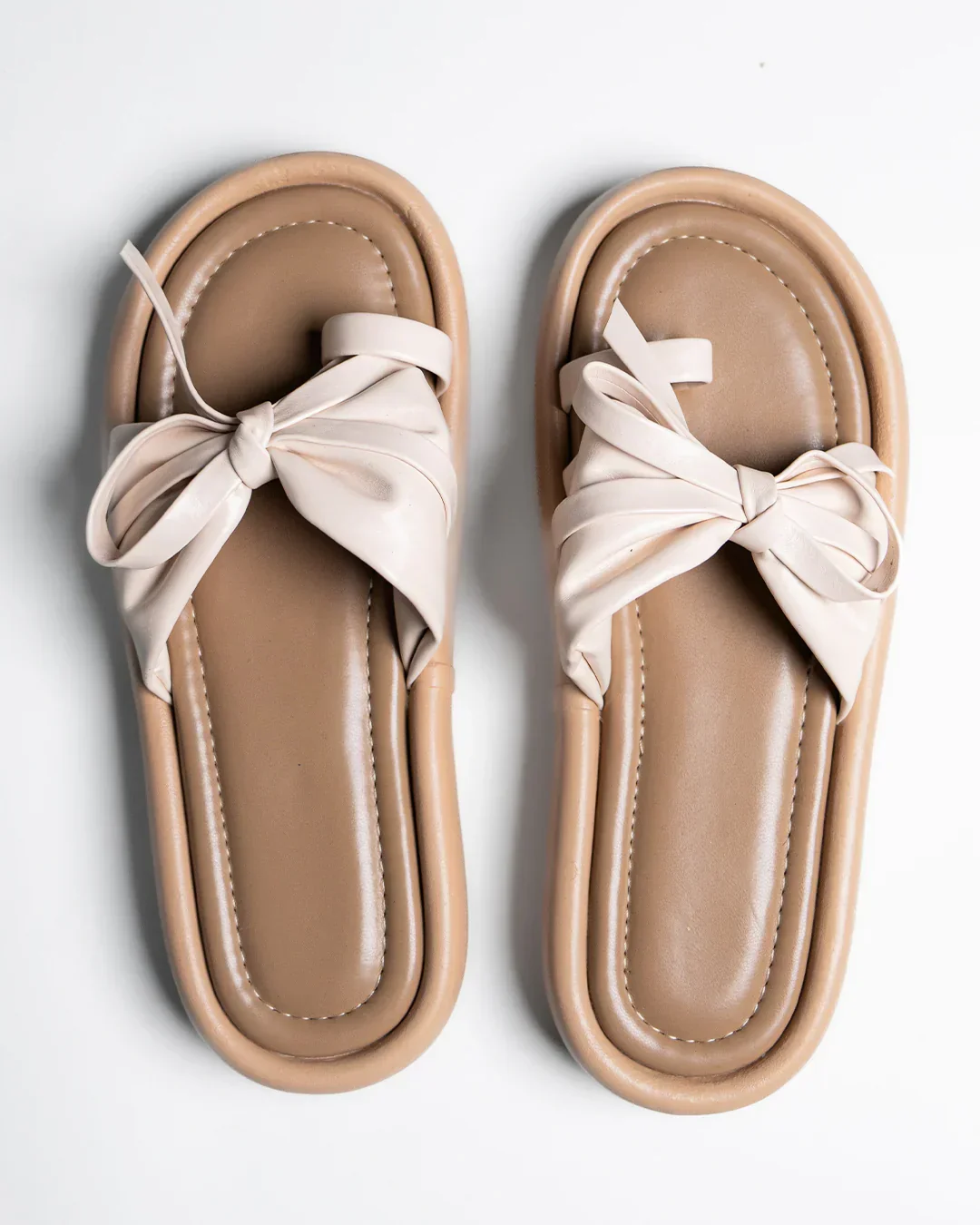 Cream Knotted Bow Flatform Sandals - Image 3