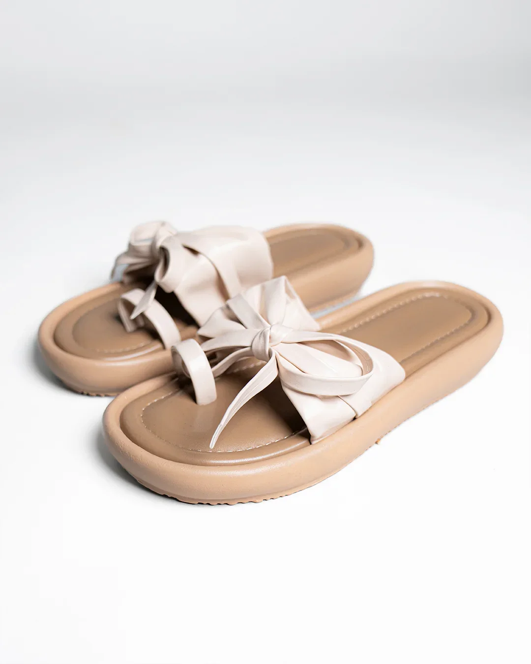 Cream Knotted Bow Flatform Sandals - Image 5