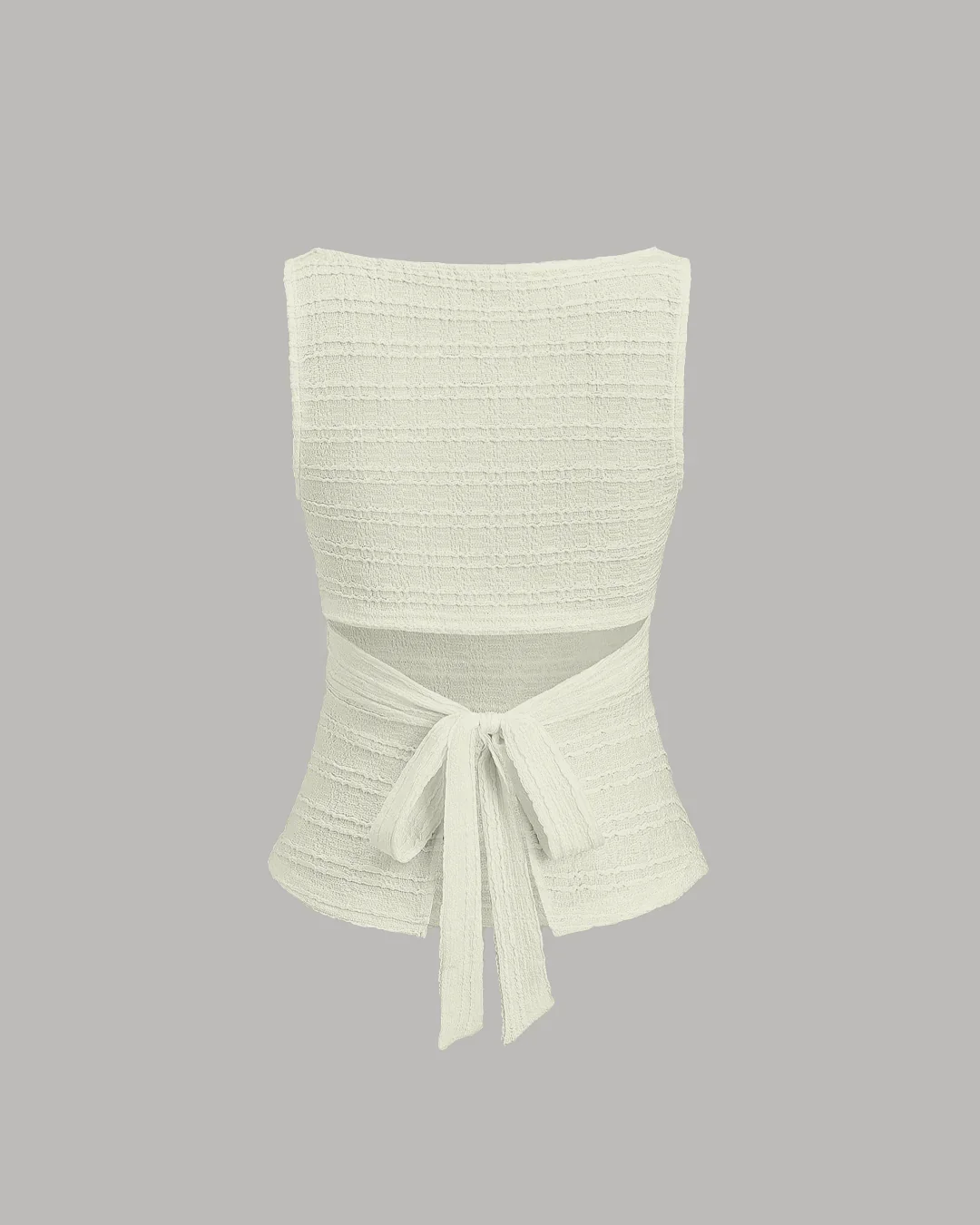 Ruched Sleeveless Back Tie Textured Top in White - Image 2