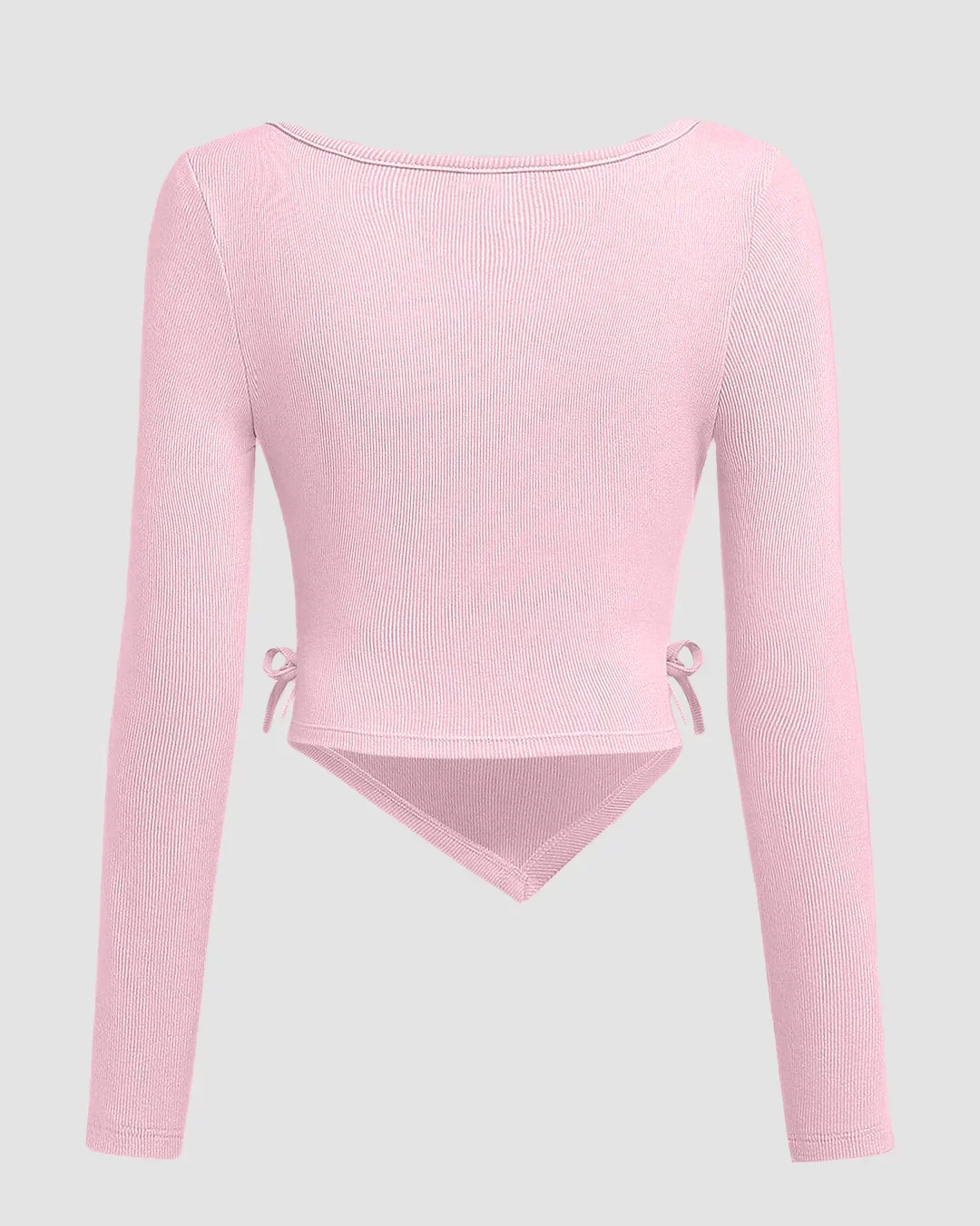 Casual Cowl Neck Ruched Side Tie Long Sleeve Top in Light Pink - Image 2
