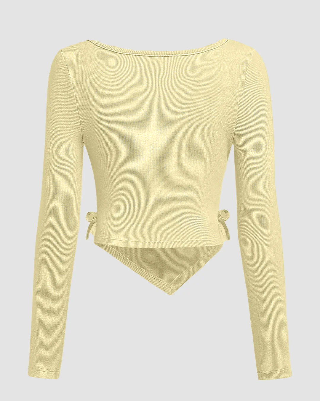 Casual Cowl Neck Ruched Side Tie Full Sleeve Top in Yellow - Image 2