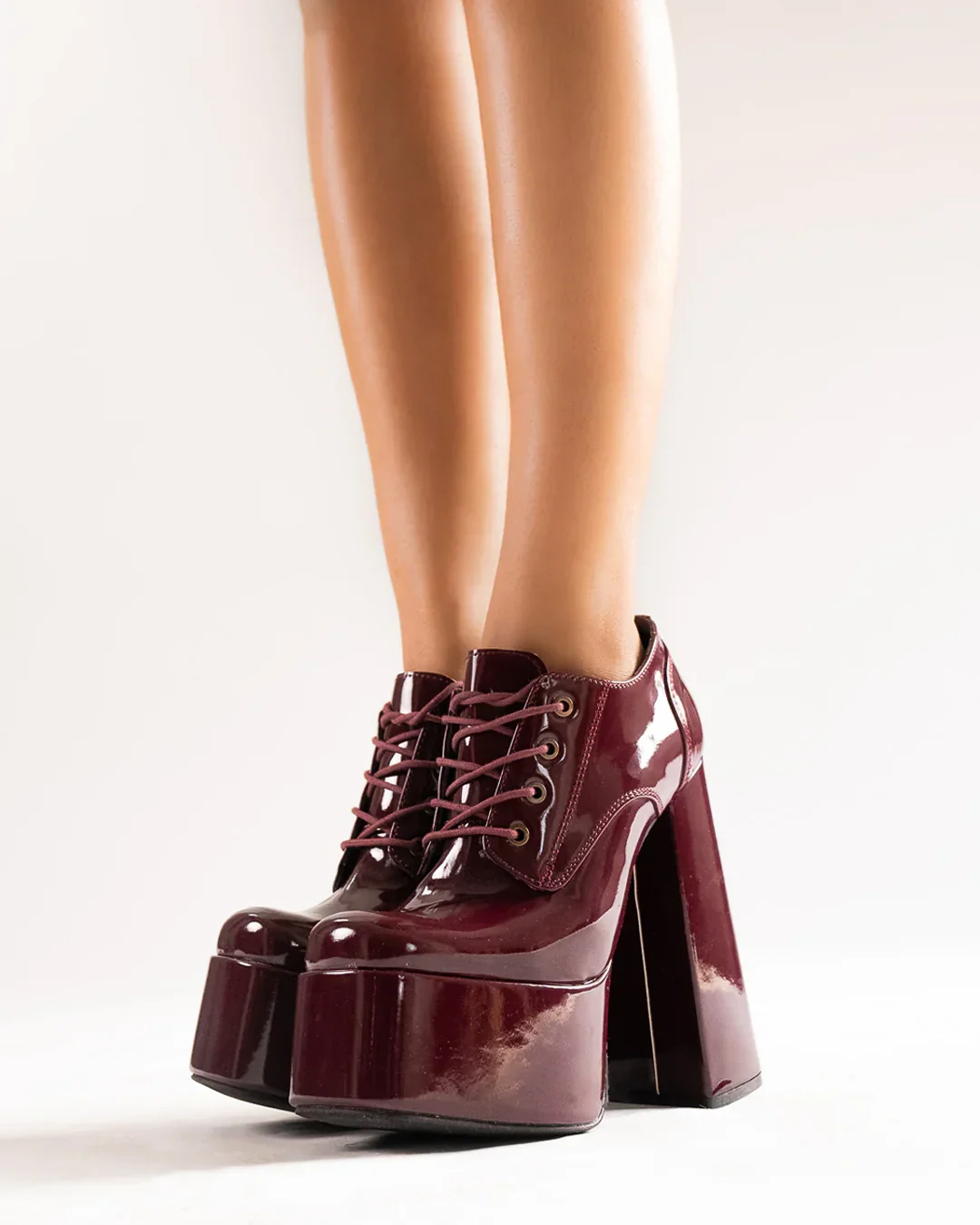 Chunky High Platform Ankle Heel Boots in Cherry - Image 2