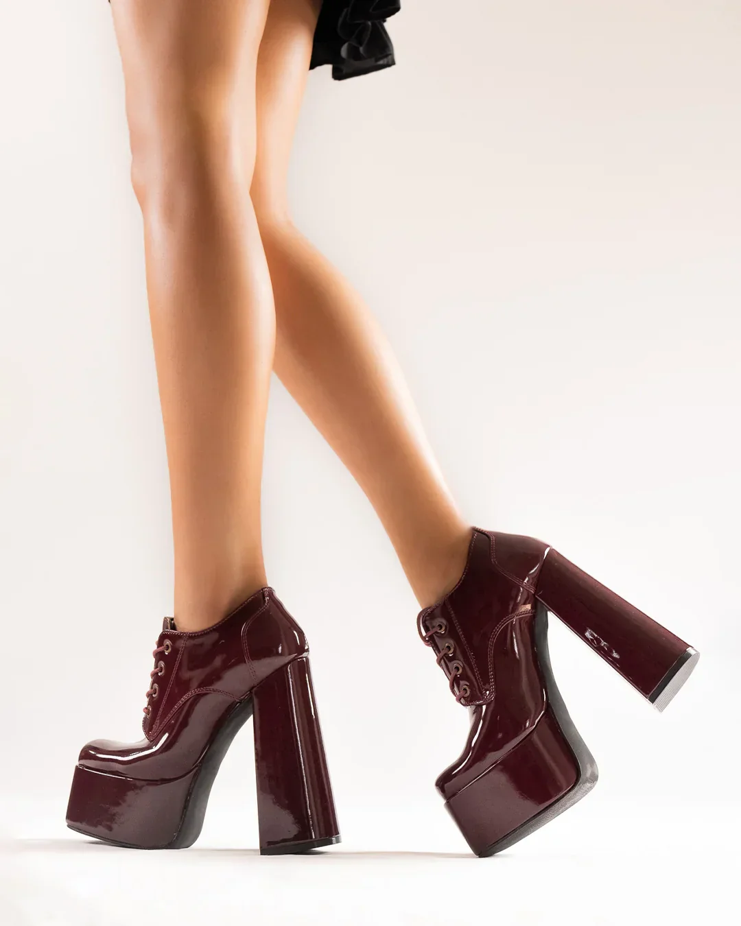 Chunky High Platform Ankle Heel Boots in Cherry - Image 3