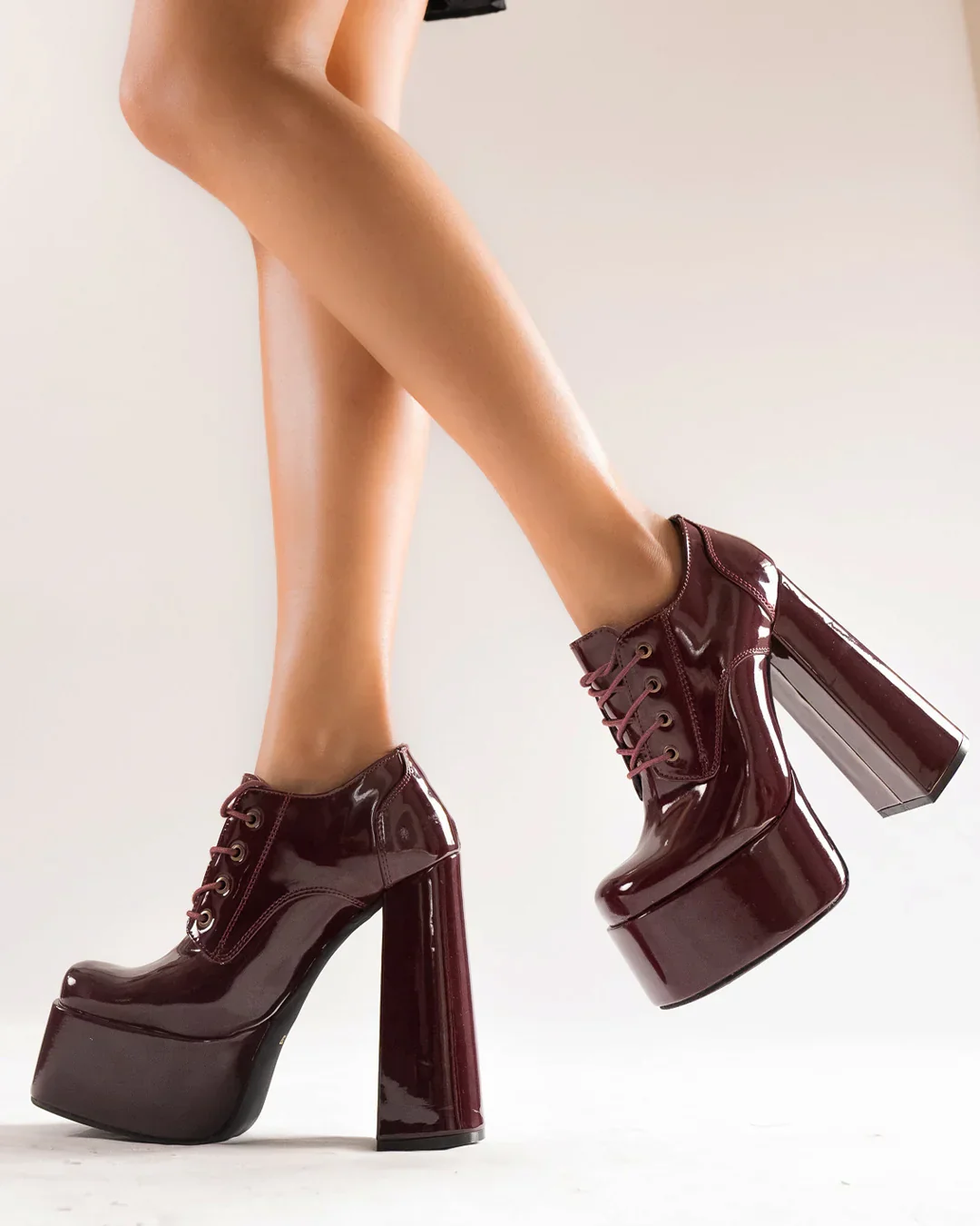 Chunky High Platform Ankle Heel Boots in Cherry - Image 6