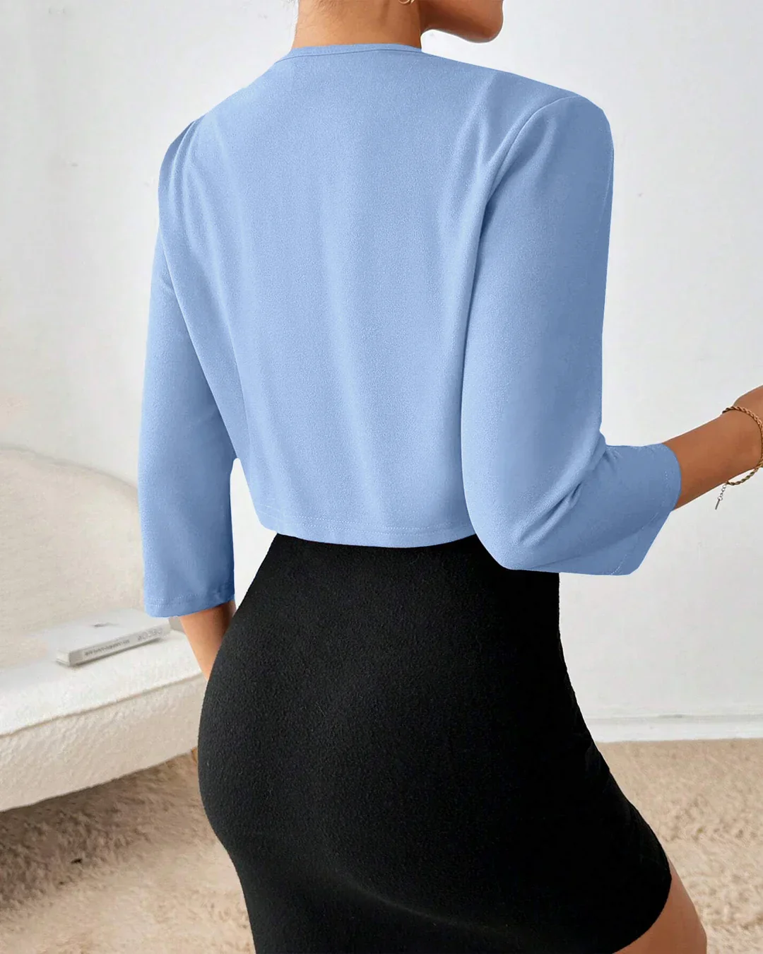 Cropped Open Front Structured Blazer Top in Rainwash - Image 3