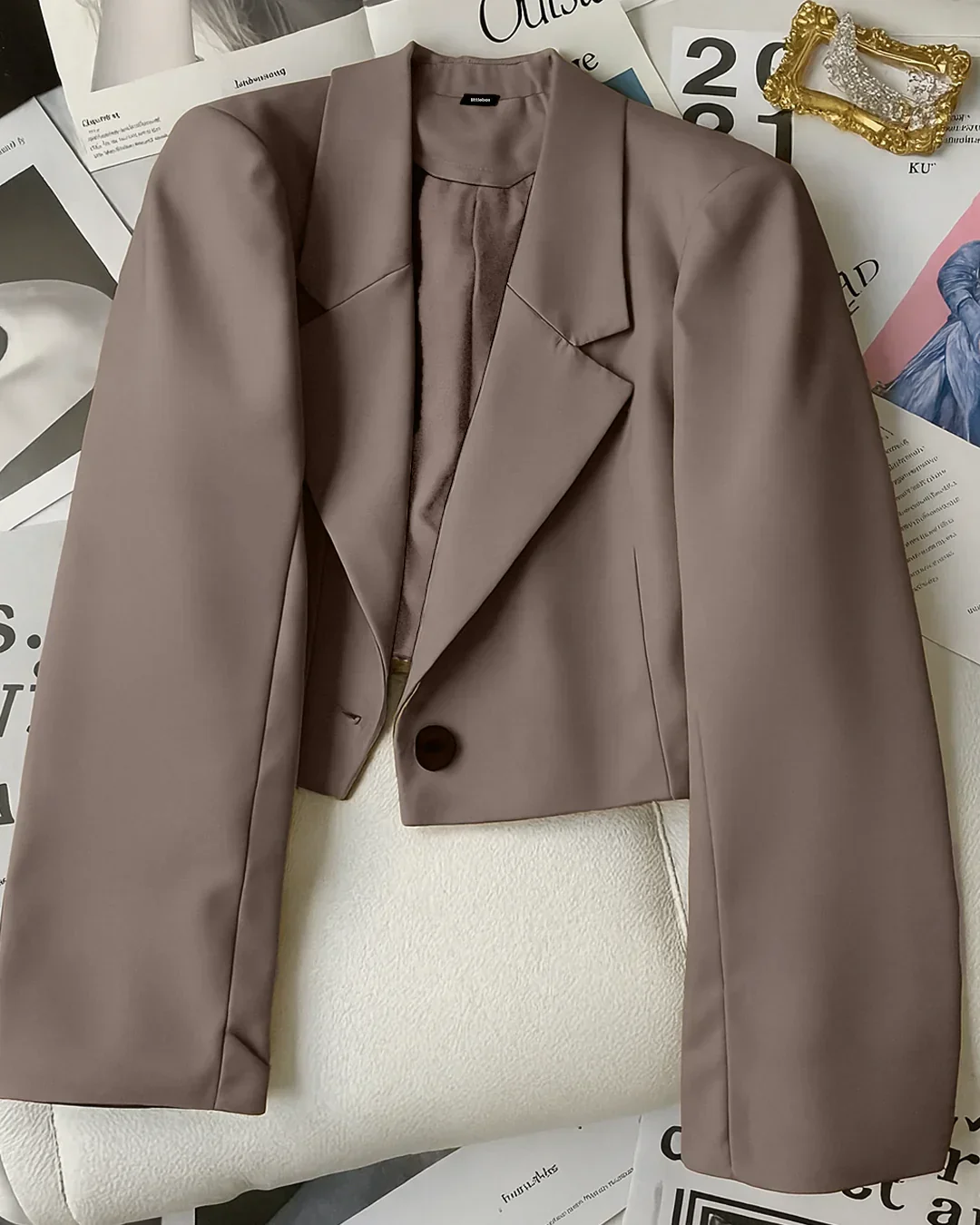 Cropped Single Button Casual Blazer in Cappuccino