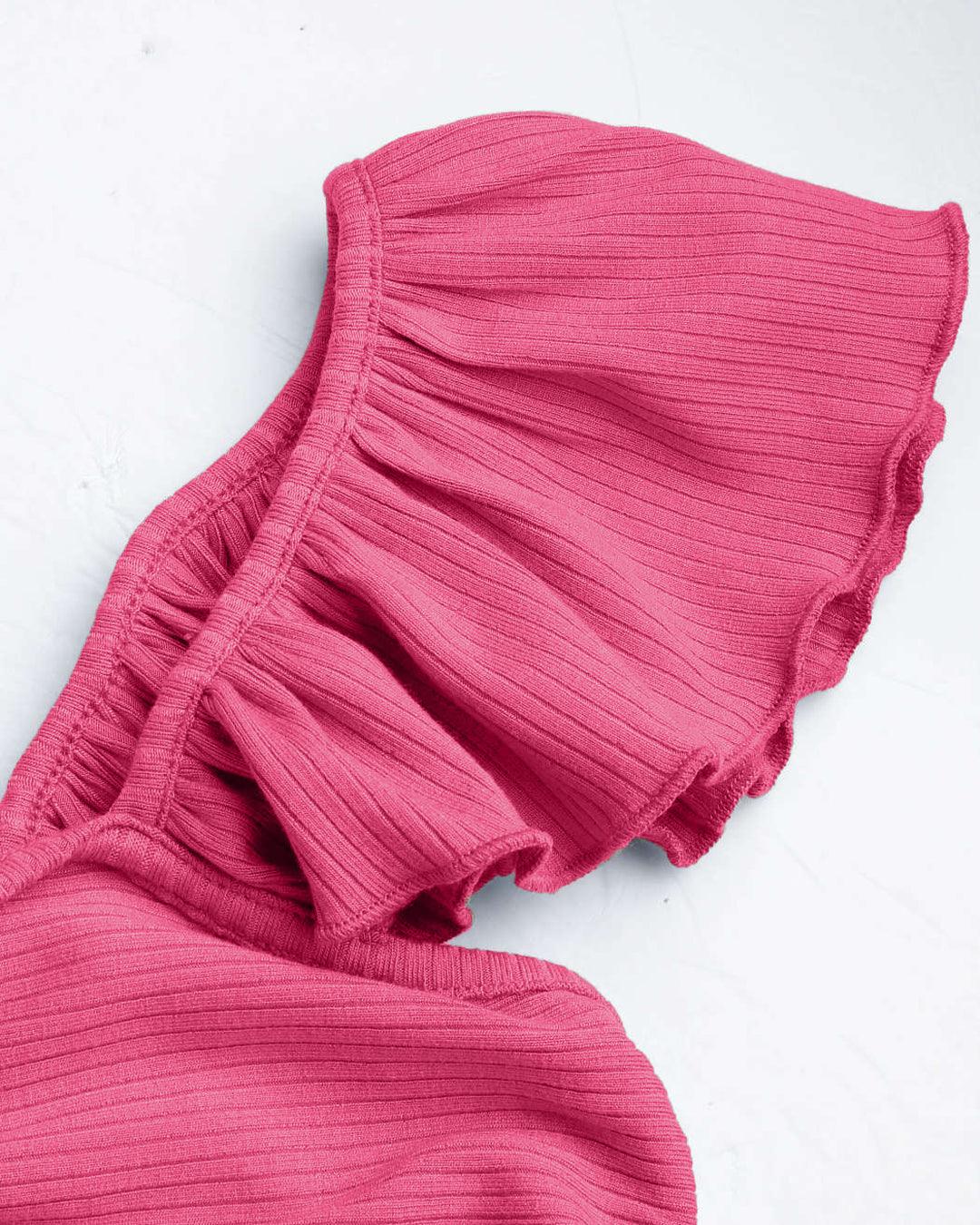 Cropped Vest Ruffle Top In Hot Pink - Image 3