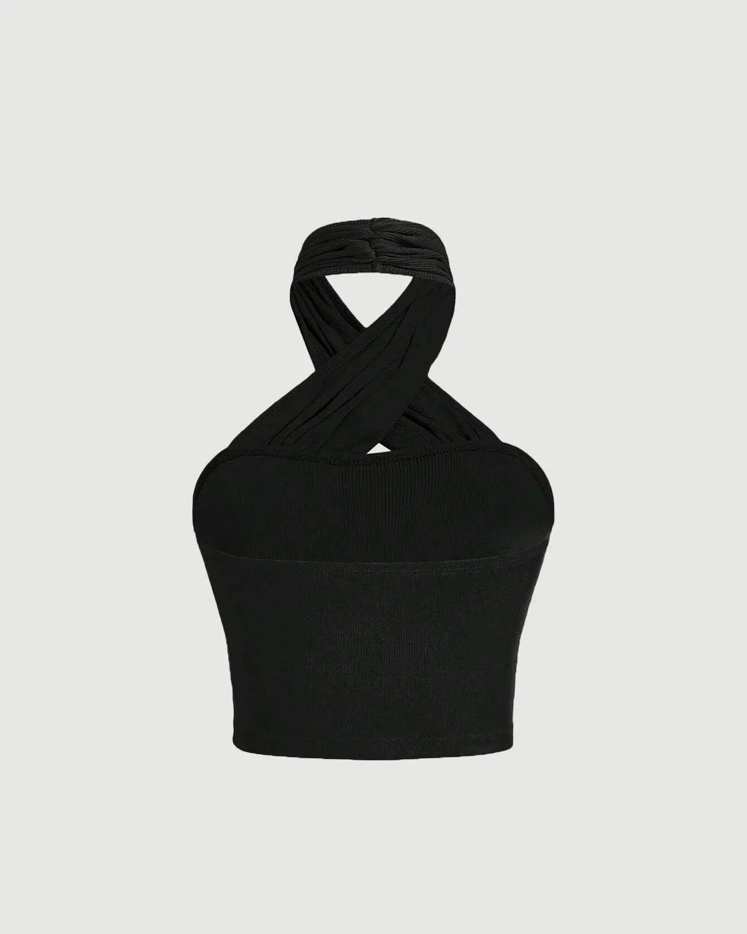 Cross Halter Neck Breast Cup Retraction Black Tank Top - Image 2