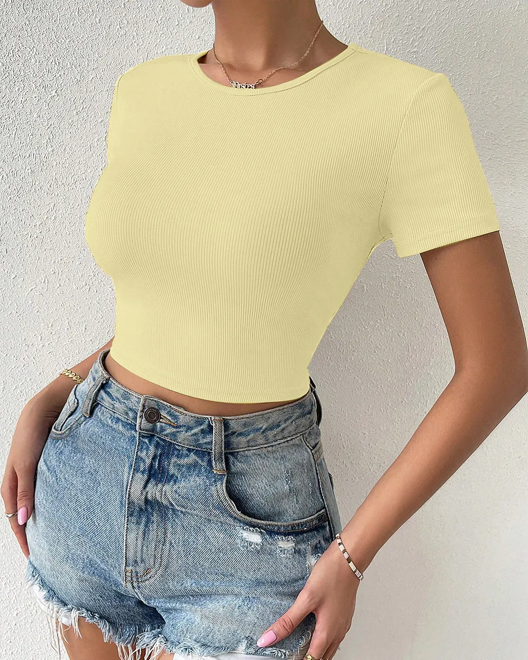 Cut Out Bow Back Short Sleeve Top in Vanilla & White - Image 4