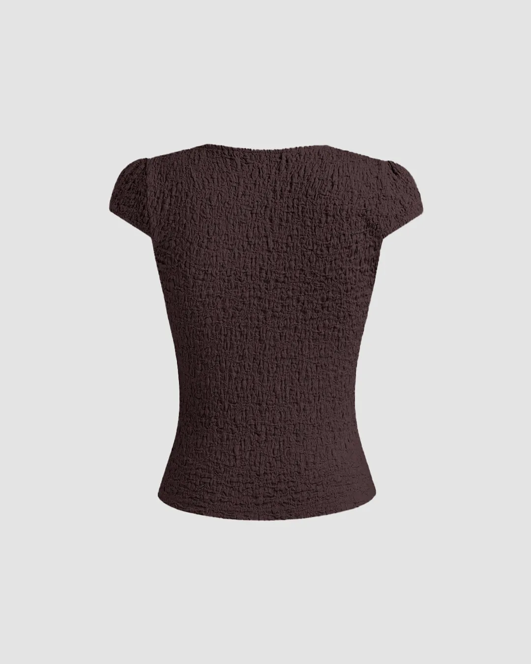 Cute V-Neck Bow Detail Tee in Brown - Image 3