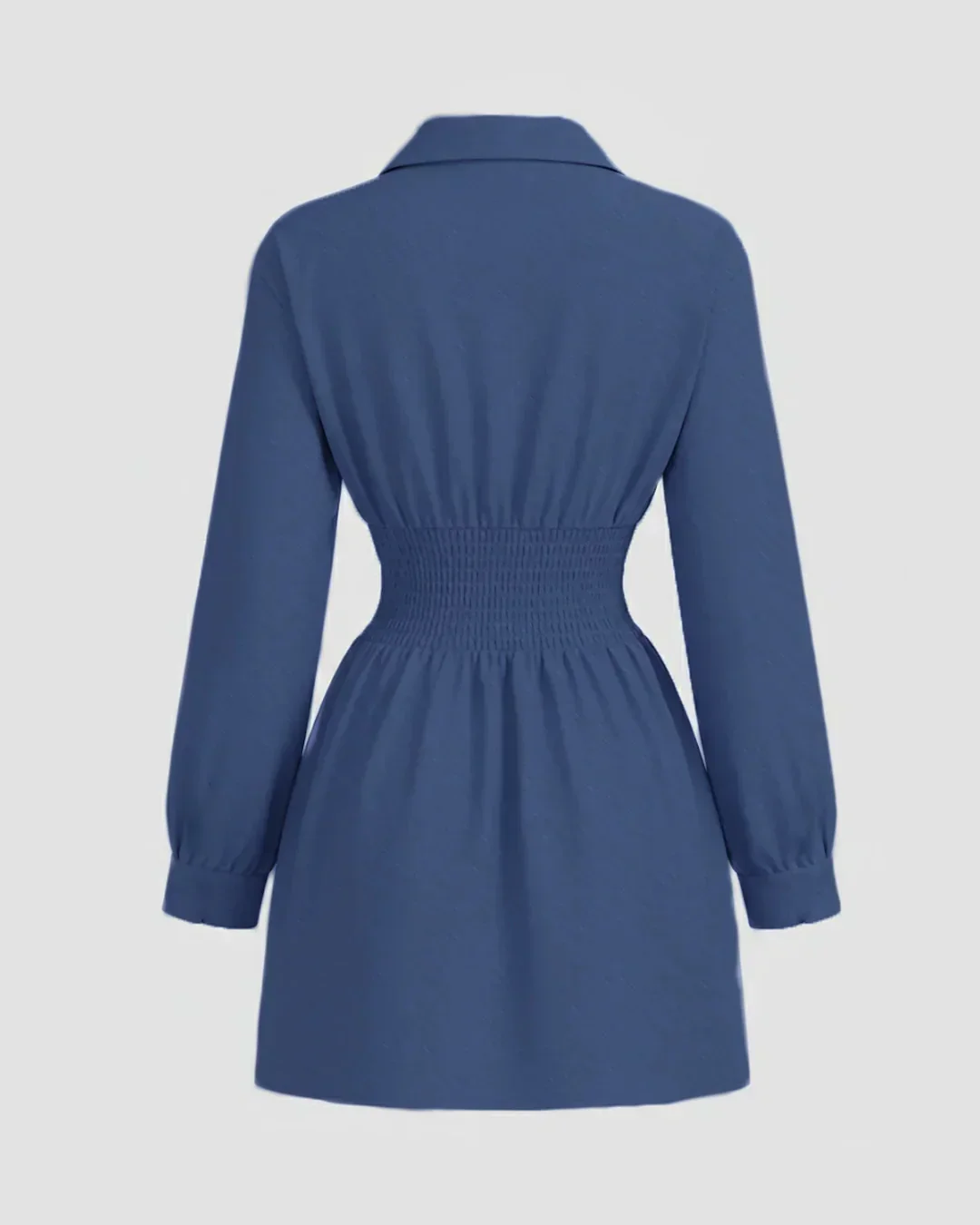 Dark Blue Solid Collared Wrap Full Sleeve Mini Dress - Image 2