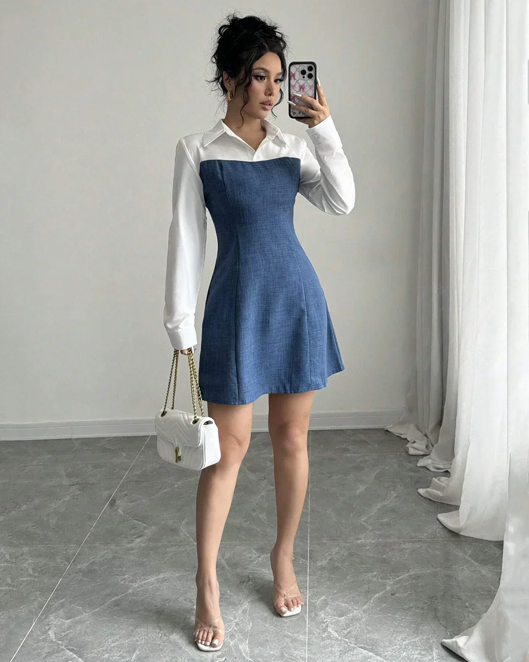 Denim Corset Overlay Shirt Dress - Image 2