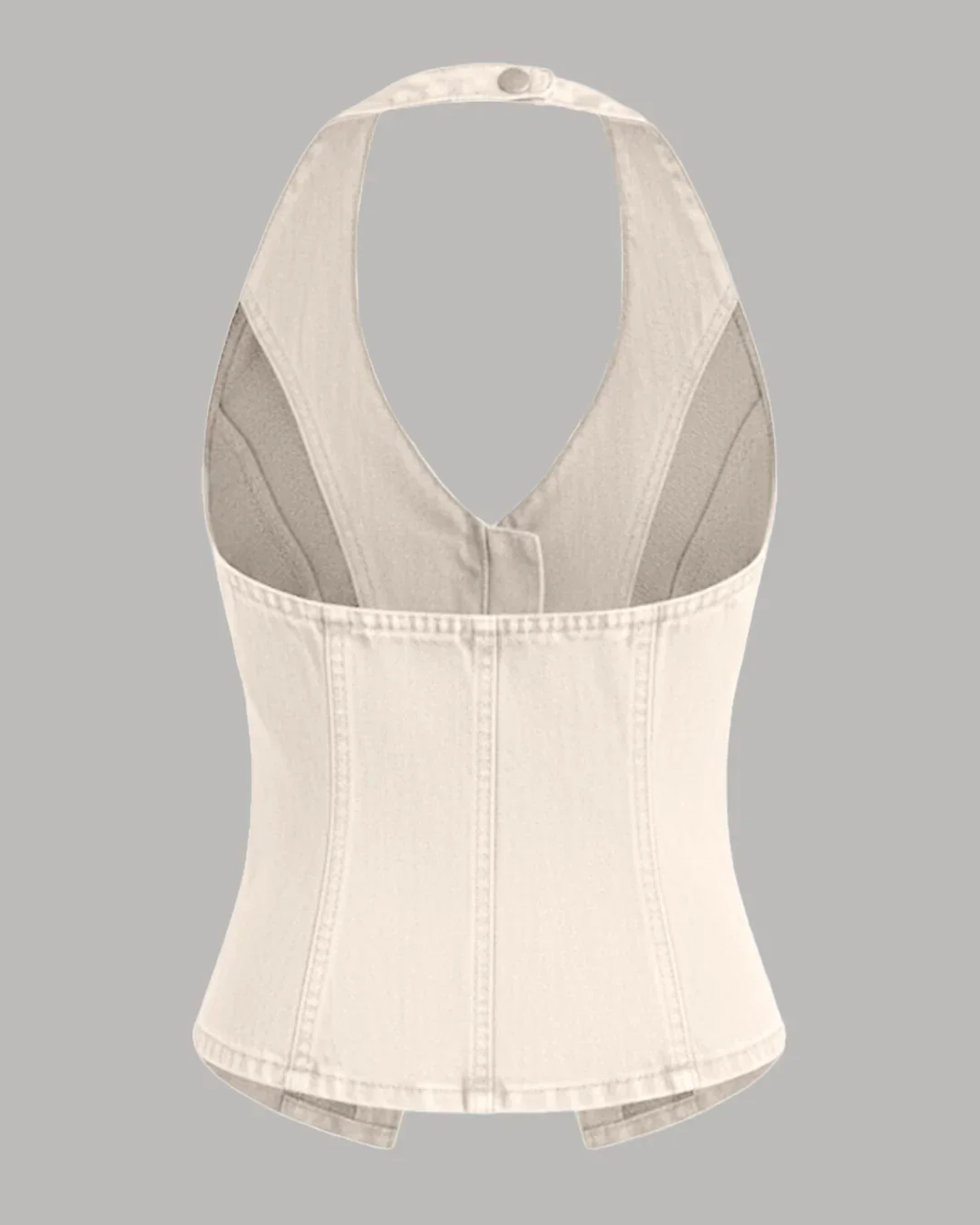 Denim Halter V-neck Split Front Top in Apricot - Image 2